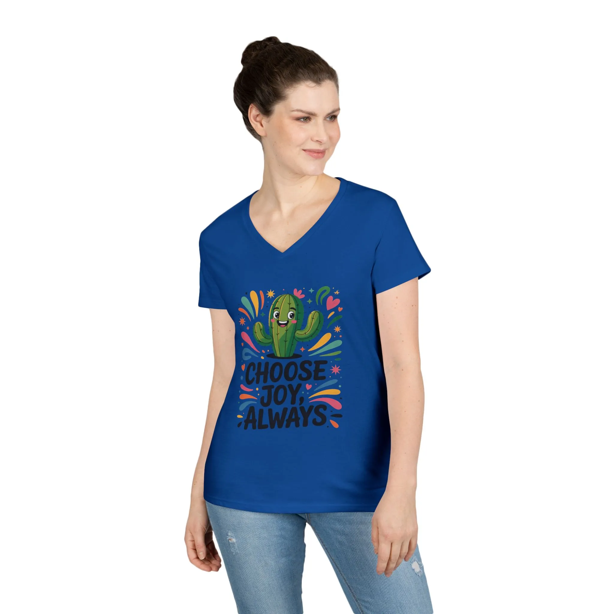Choose Joy Cactus Ladies' V-Neck T-Shirt, Positive Vibe Shirt, Gift for Her, Summer Casual Tee, Inspirational Wear, Cute Graphic Top - Image 9