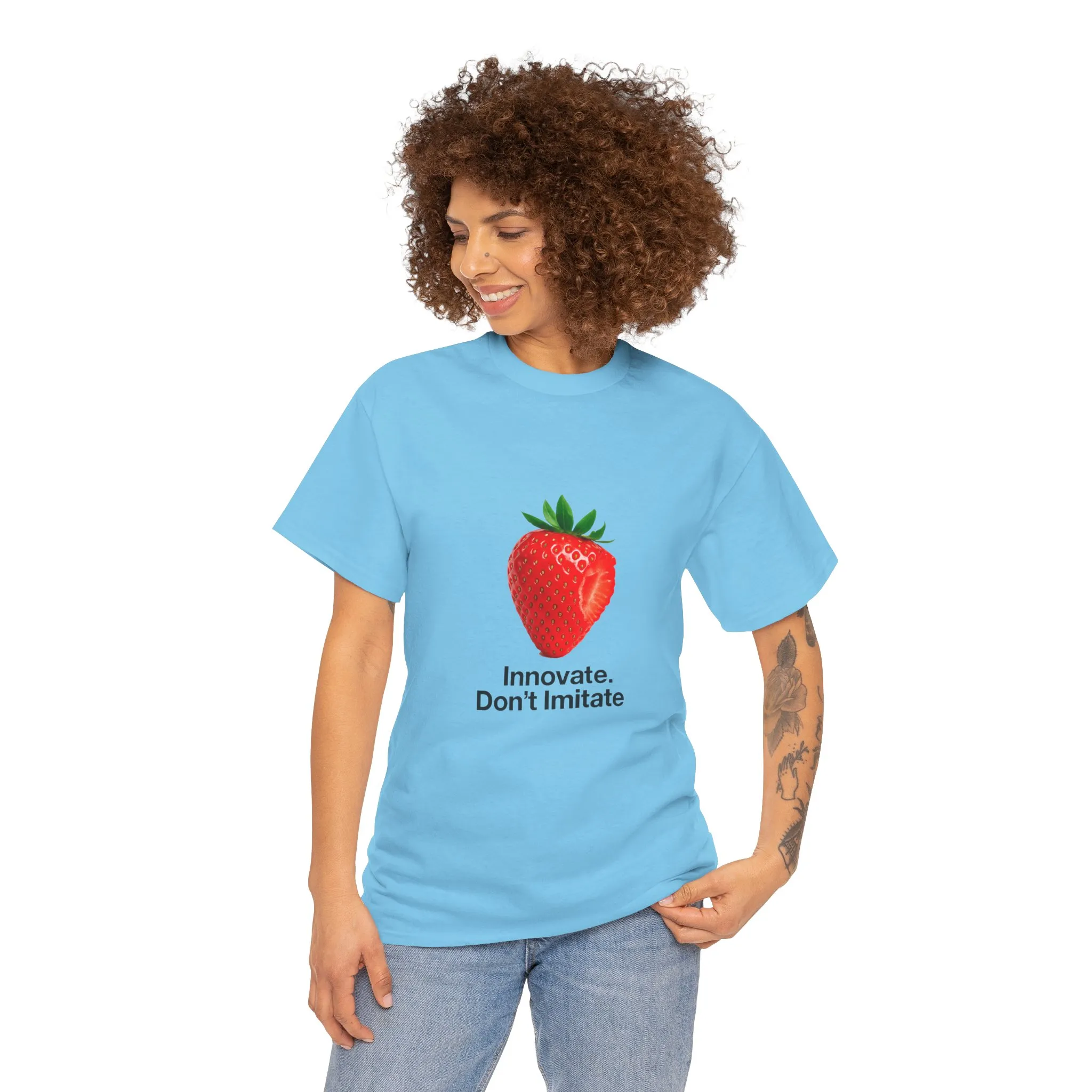 Strawberry Women's Heavy Cotton Tee, Innovate Don't Imitate Shirt, Graphic Tee, Casual Wear, Gift Idea, Summer Style, Witty Design T-Shirt - Image 13