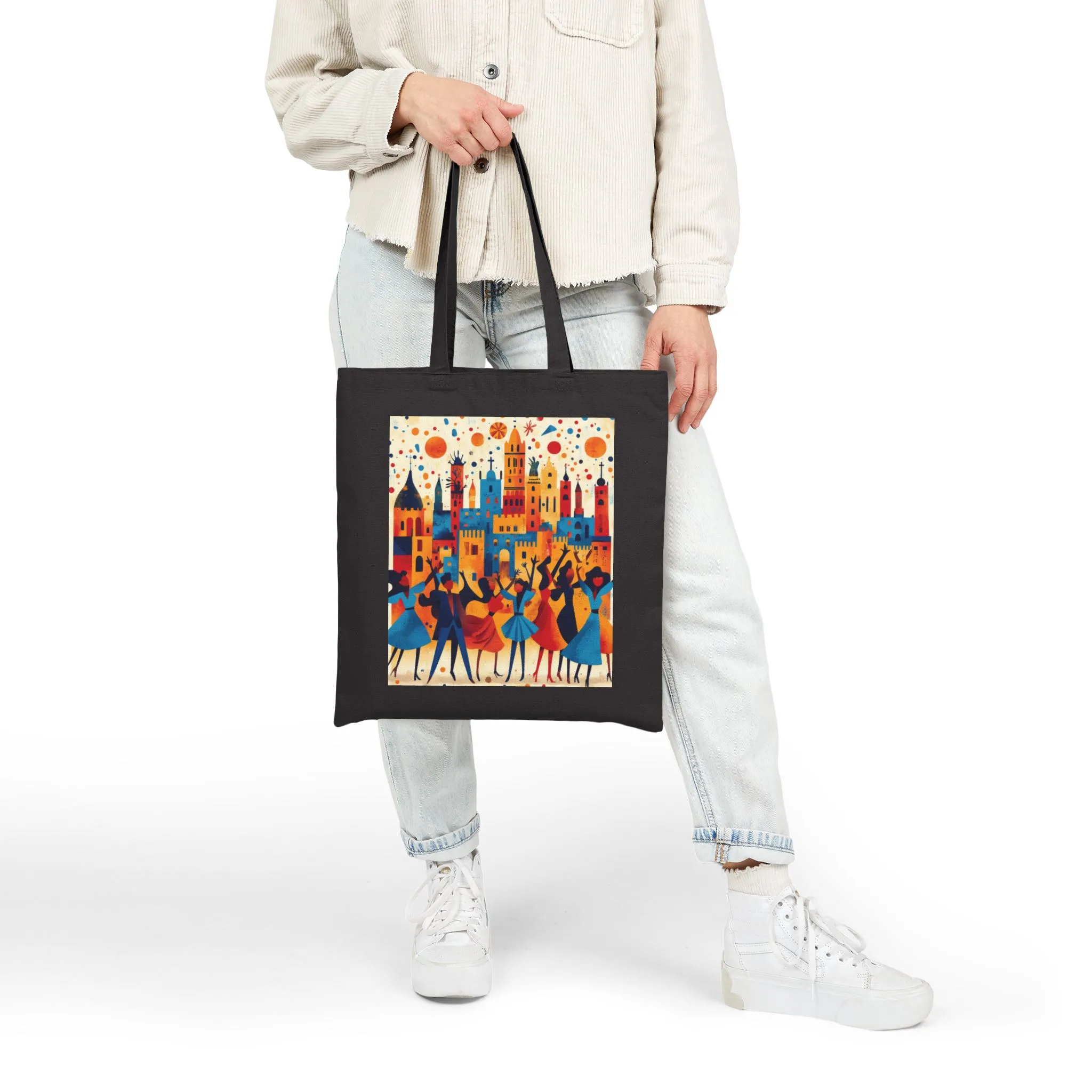 Colorful Dance Scene Cotton Canvas Tote Bag, Eco-Friendly Shopping Bag, Artsy Gift, Everyday Use Tote, Festival Tote Bag, Stylish Beach Bag - Image 9