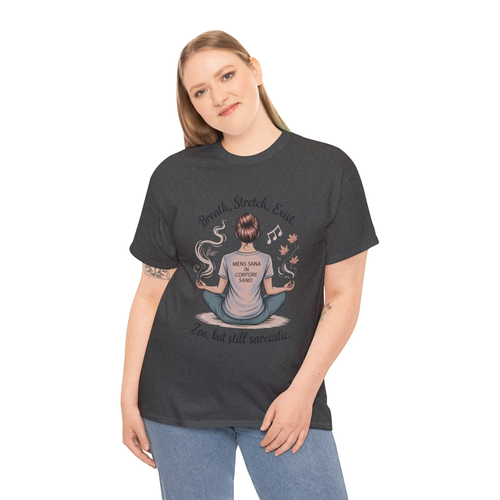 Zen Sarcasm Women s Heavy Cotton Tee, Breath Stretch Exist Shirt, Gift for Yoga Lovers, Relaxation Tee, Funny Meditation Top, Relaxation Tee - Image 14