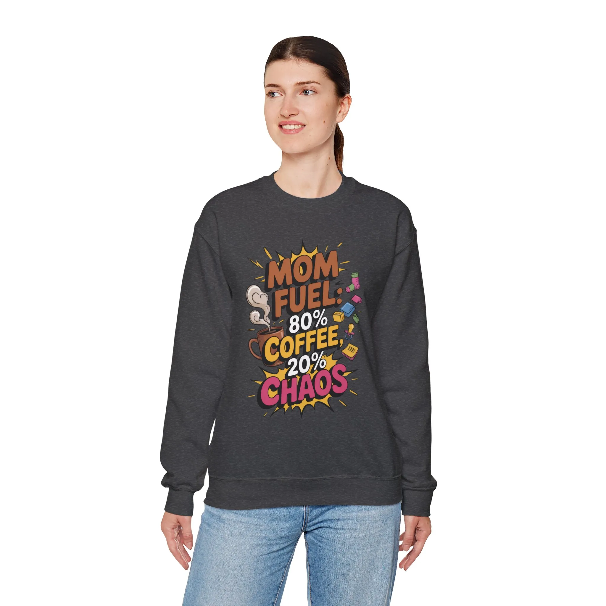 Funny Mom Fuel Sweatshirt, Perfect Gift for Moms, Chaos & Caffeine, Mother's Day Apparel, Funny Tired Mom Life Sweatshirt, Coffee Loving Mom - Image 12