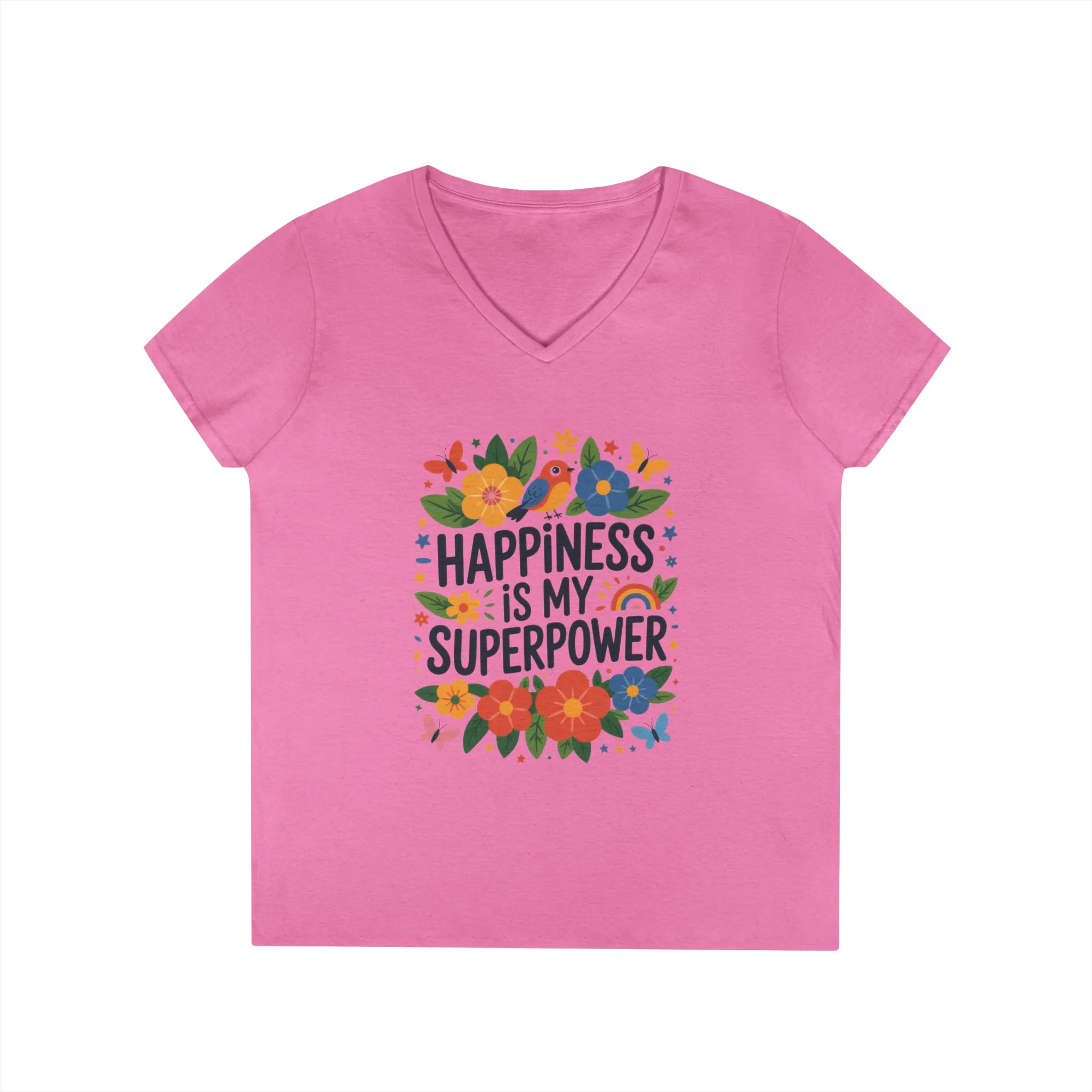 Happiness is My Superpower V-Neck T-Shirt, Floral Motivational Tee, Gift for Her, Positive Quote Shirt, Joyful Statement Tee - Image 12