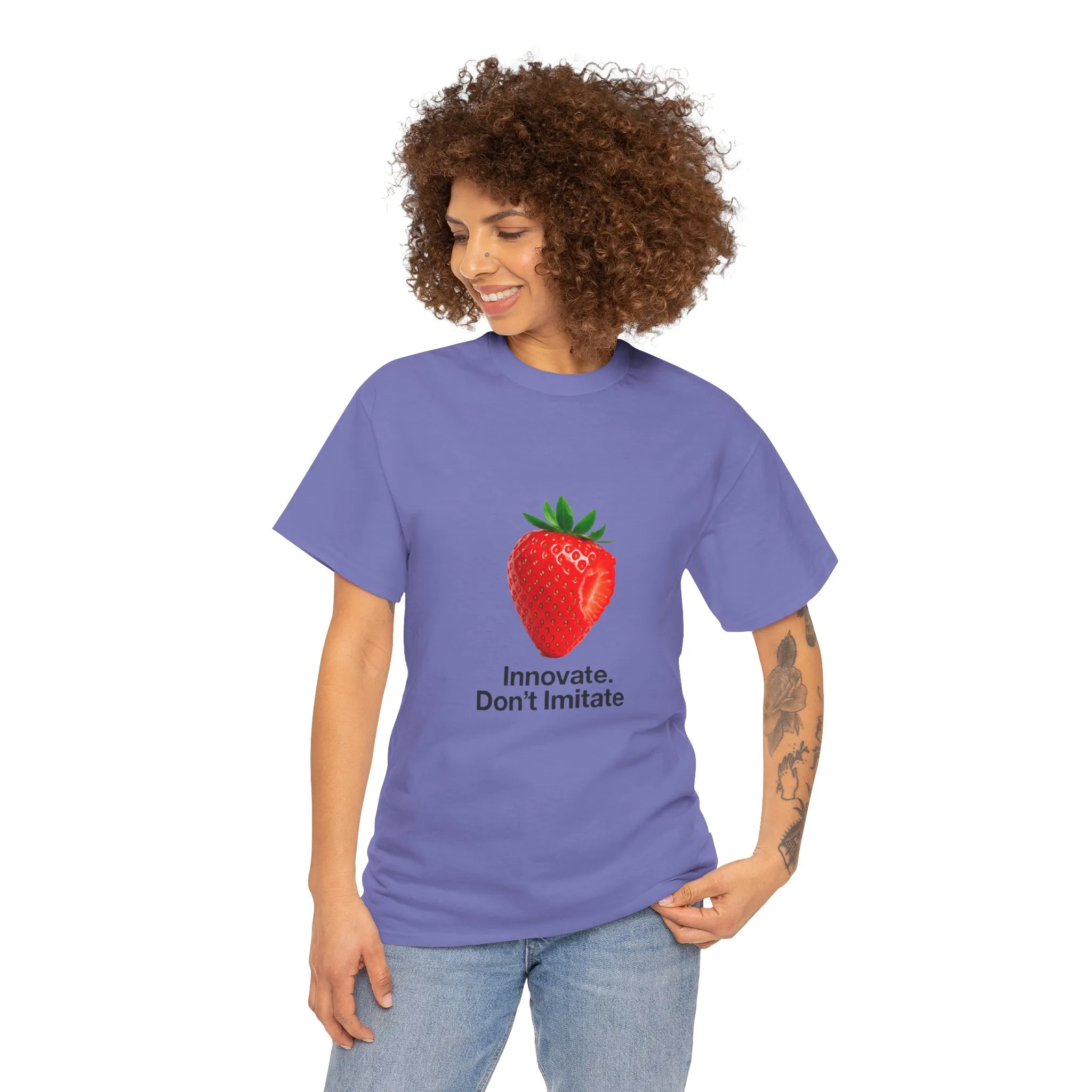 Strawberry Women's Heavy Cotton Tee, Innovate Don't Imitate Shirt, Graphic Tee, Casual Wear, Gift Idea, Summer Style, Witty Design T-Shirt - Image 19