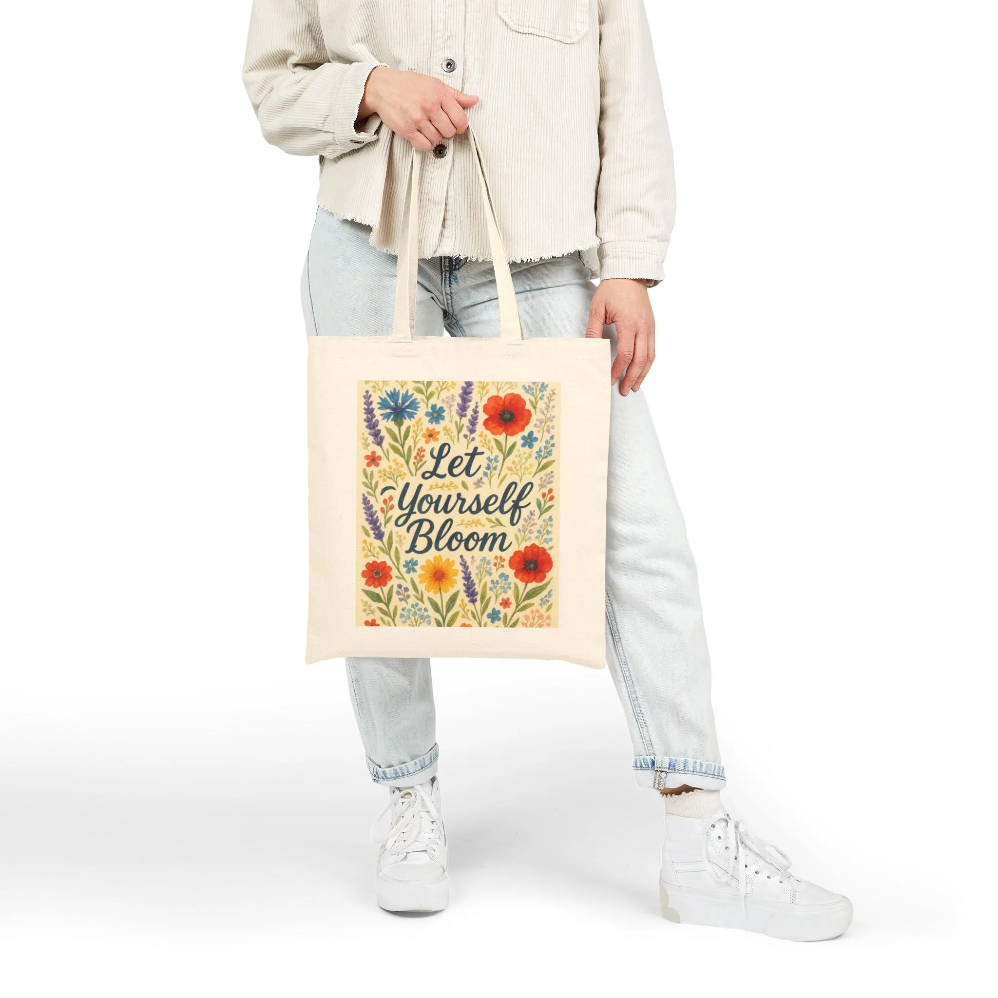 Let Yourself Bloom Cotton Canvas Tote Bag, Eco-Friendly Shopping Bag, Floral Design Tote, Gift for Garden Lovers, Summer Essentials - Image 3