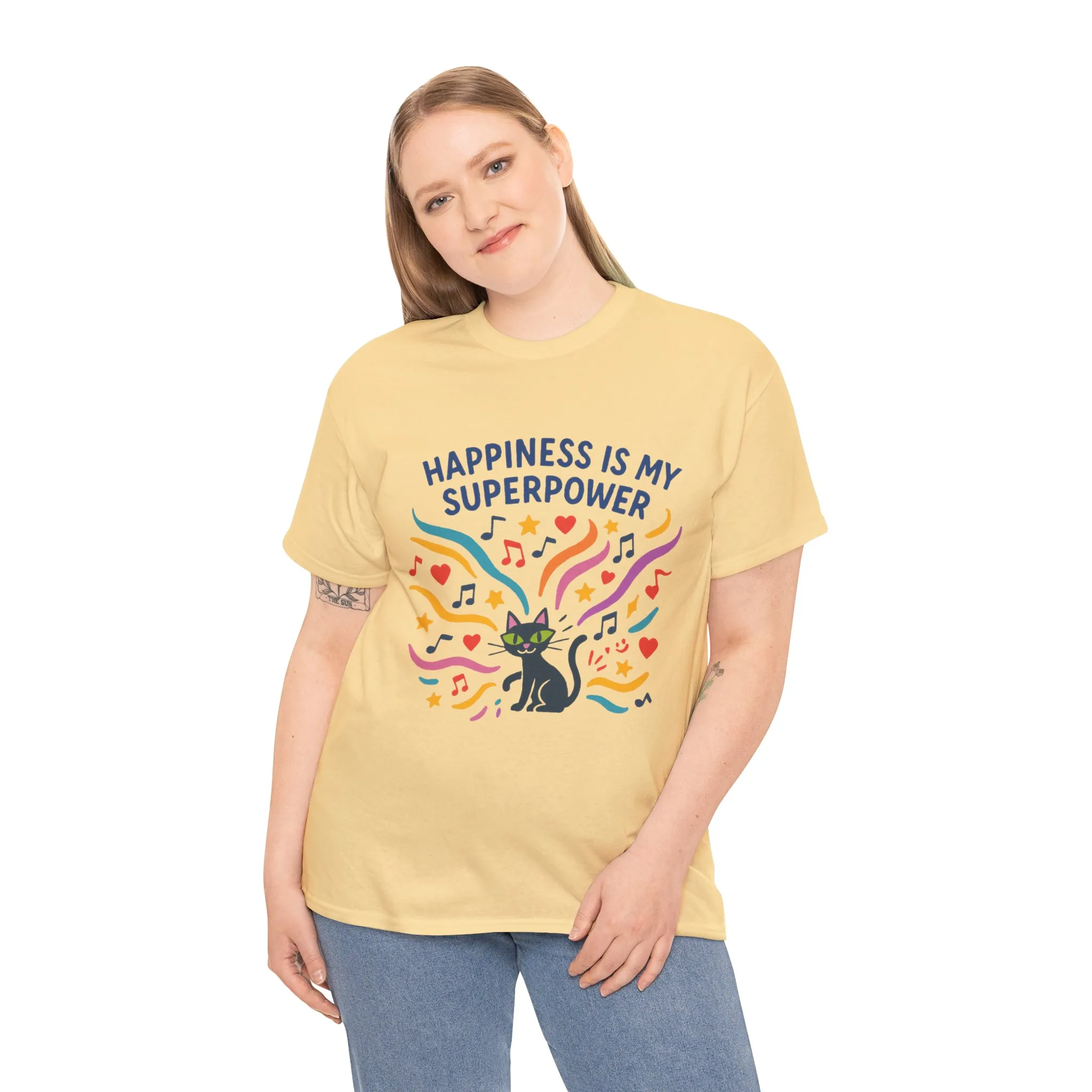 Happiness is My Superpower Tee - Fun Unisex Cotton T-Shirt, Gift for Cat Lovers, Cute Pet Apparel, Everyday Wear, Positive Vibes - Image 8