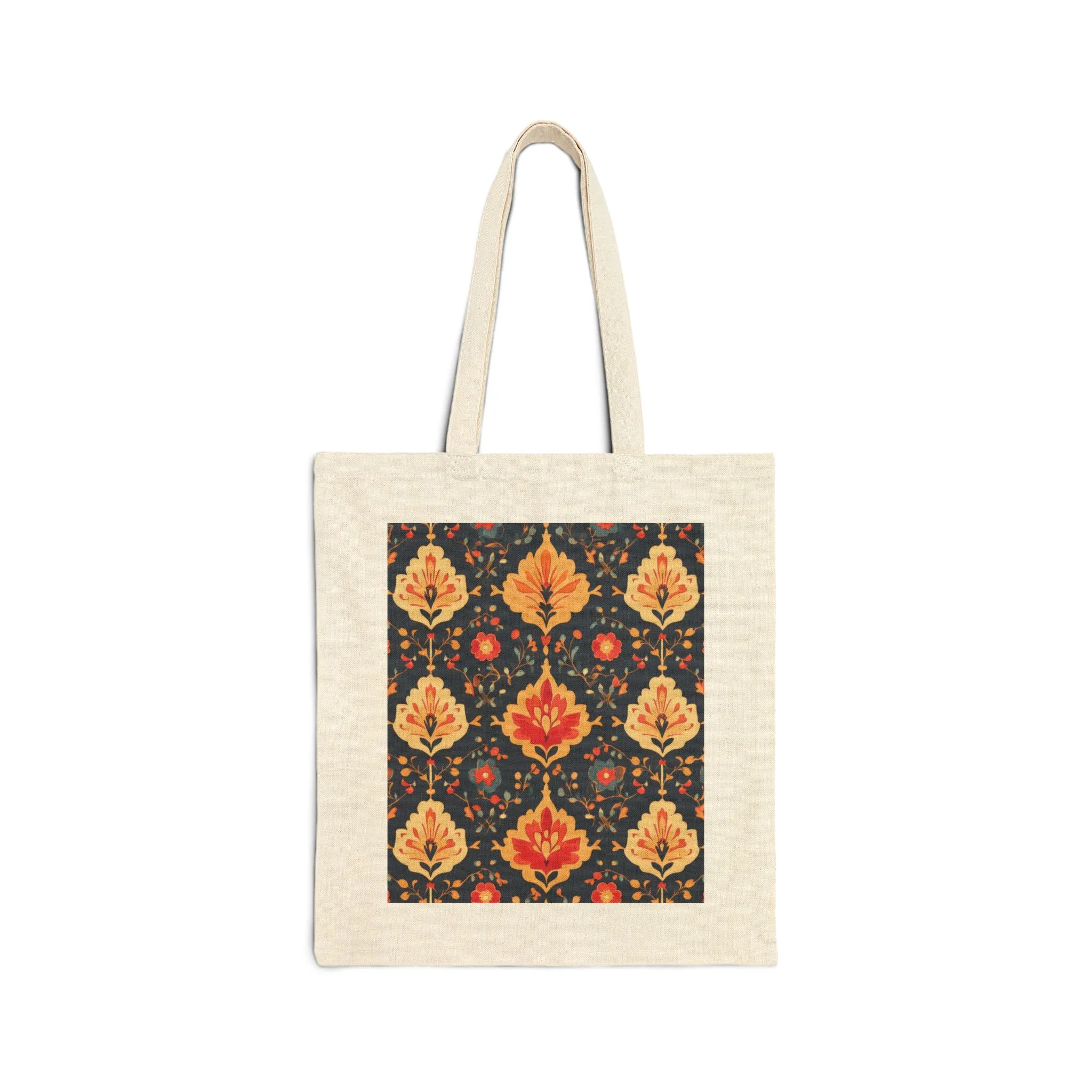 Chic Floral Cotton Canvas Tote Bag, Eco-Friendly Shopping Bag, Gift for Her, Reusable Grocery Tote, Traditional Turkish Carpet Pattern - Image 7