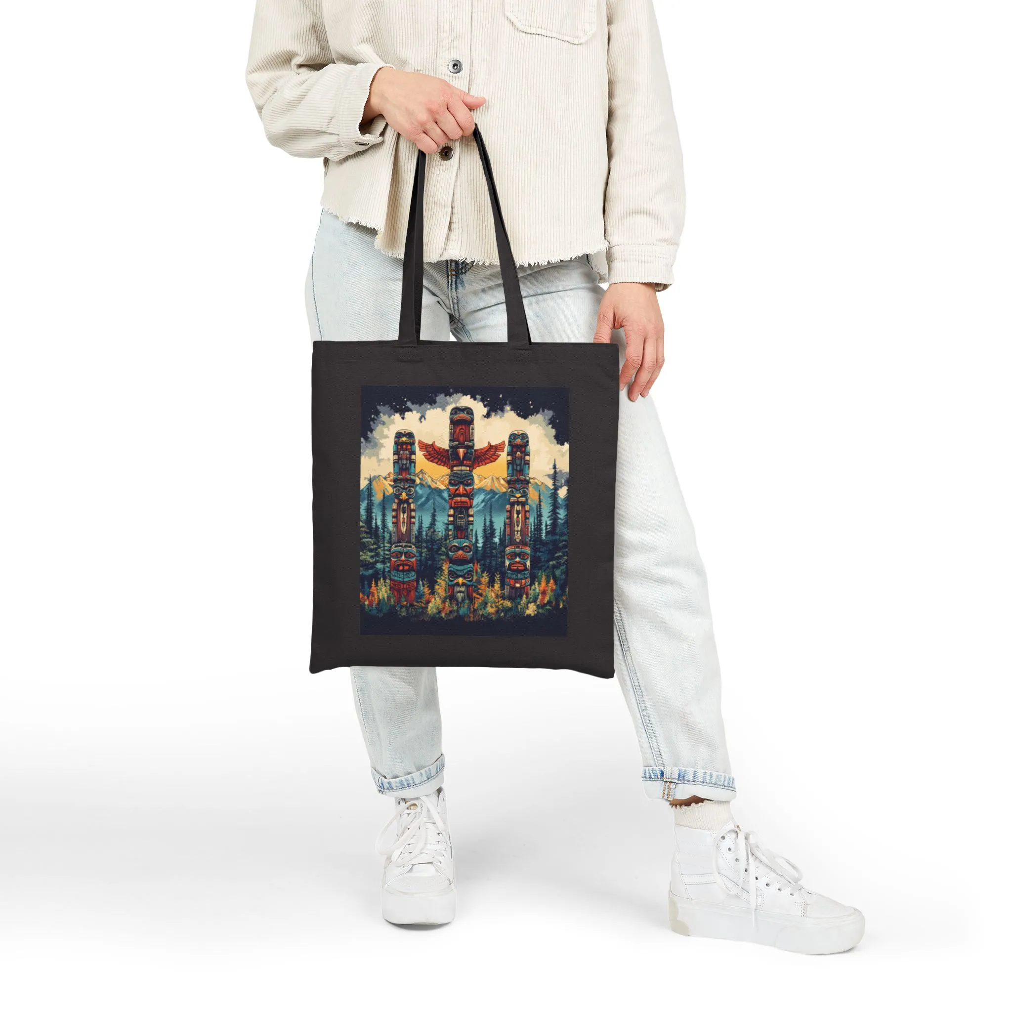 Totem Pole Canvas Tote Bag, Eco-Friendly Shopping Bag, Gift for Nature Lovers, Beach Tote, Reusable Grocery Bag, Boho Art - Image 10