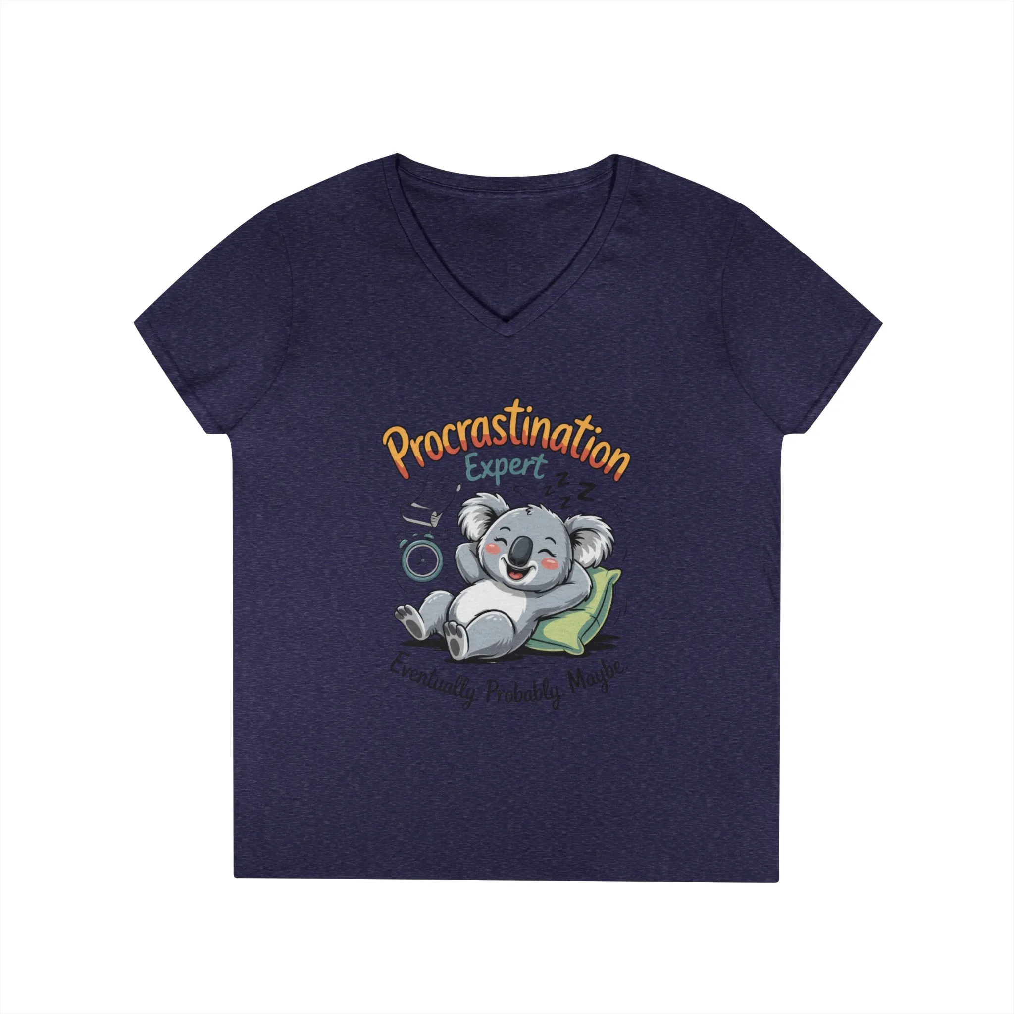 Procrastination Expert Ladies' V-Neck T-Shirt, Fun Tee for Lazy Days, Gift for Students, Casual Wear, Motivational Shirt, Cute Koala Design - Image 11