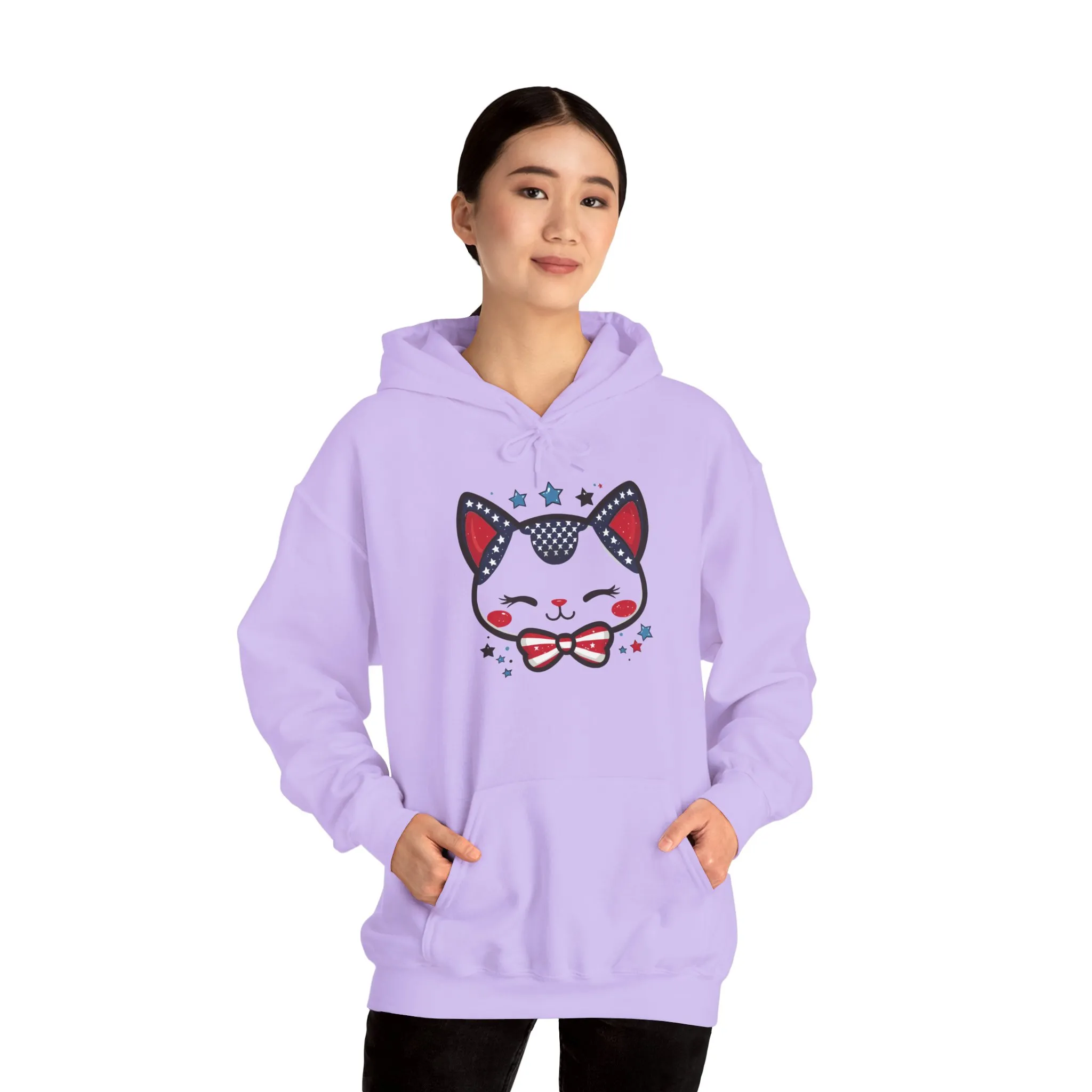 Cute Patriotic Cat -Themed Women's Hoodie, for Cat Lovers, Cute Gift for Pet Owners, Cozy Sweatshirt for All Seasons, Fourth of July Hoodie - Image 27