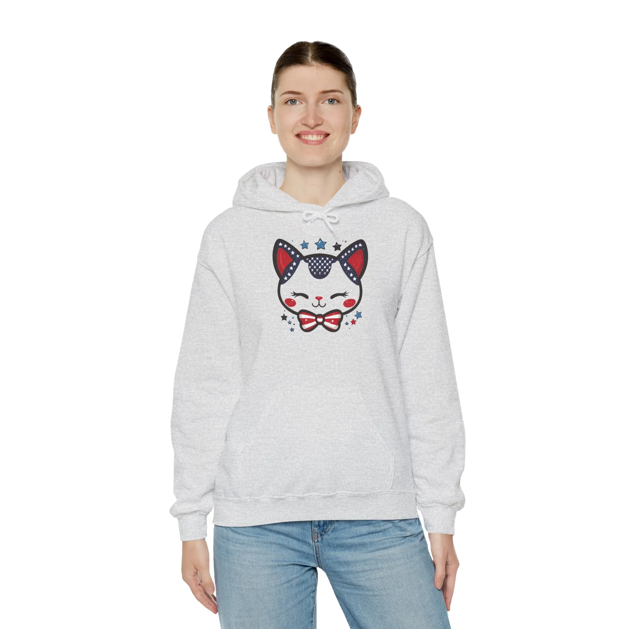 Cute Patriotic Cat -Themed Women's Hoodie, for Cat Lovers, Cute Gift for Pet Owners, Cozy Sweatshirt for All Seasons, Fourth of July Hoodie - Image 12