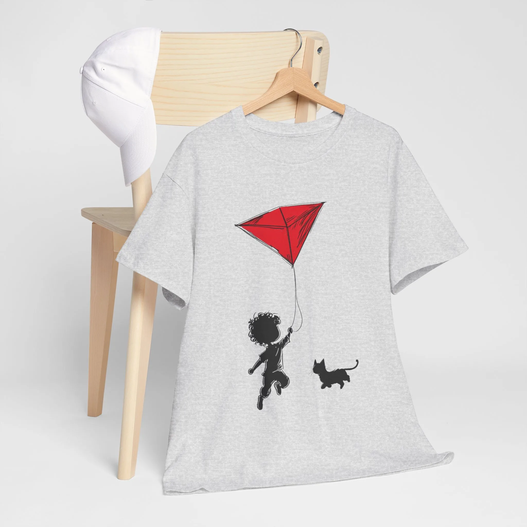 Cute Kid and Cat Design T-Shirt, Playful Gift for Cat Lovers, Summer Style, Cat Lover T-Shirt, Gift for Cat Owners, Women's Cotton T-Shirt - Image 3