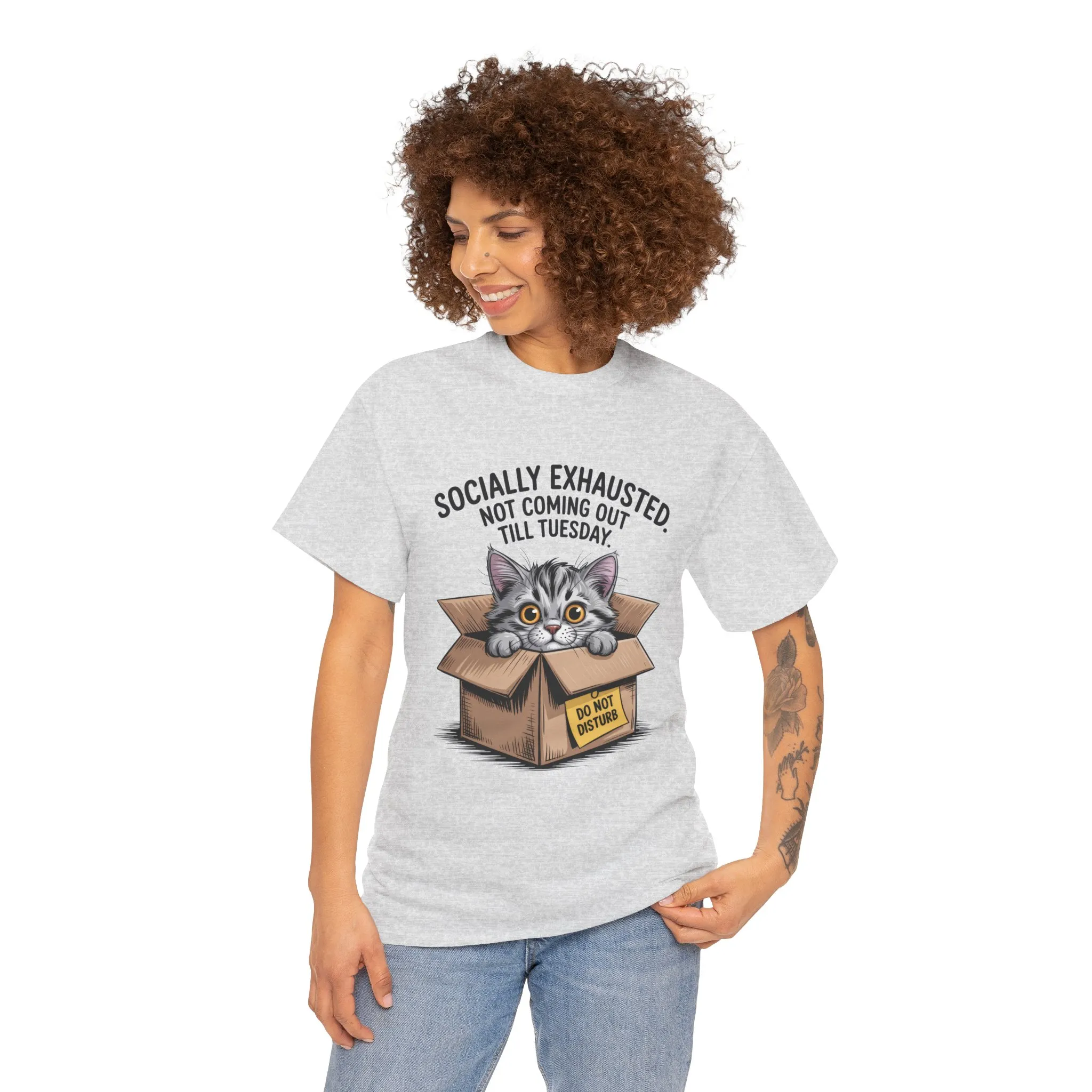 Socially Exhausted Cat Women's Tee, Funny Cat Shirt, Women's Graphic Tee, Gift for Introverts, Cute Animal T-Shirt, Weekend Wear - Image 5