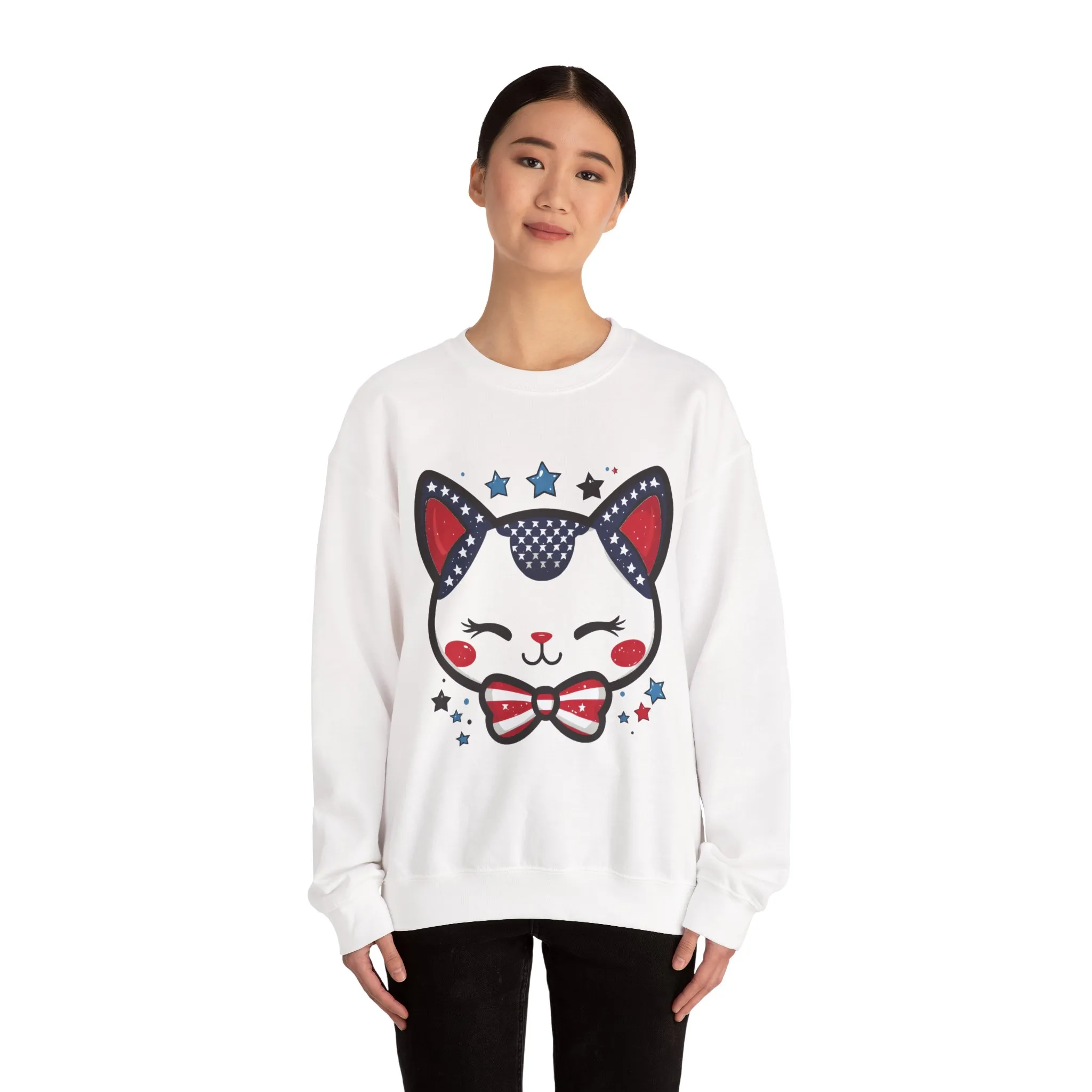Cute Patriotic Cat Graphic Sweatshirt, Cozy Womens Crewneck, Cat Lover Gift, Fourth of July, Perfect for Holidays and Celebrations - Image 8