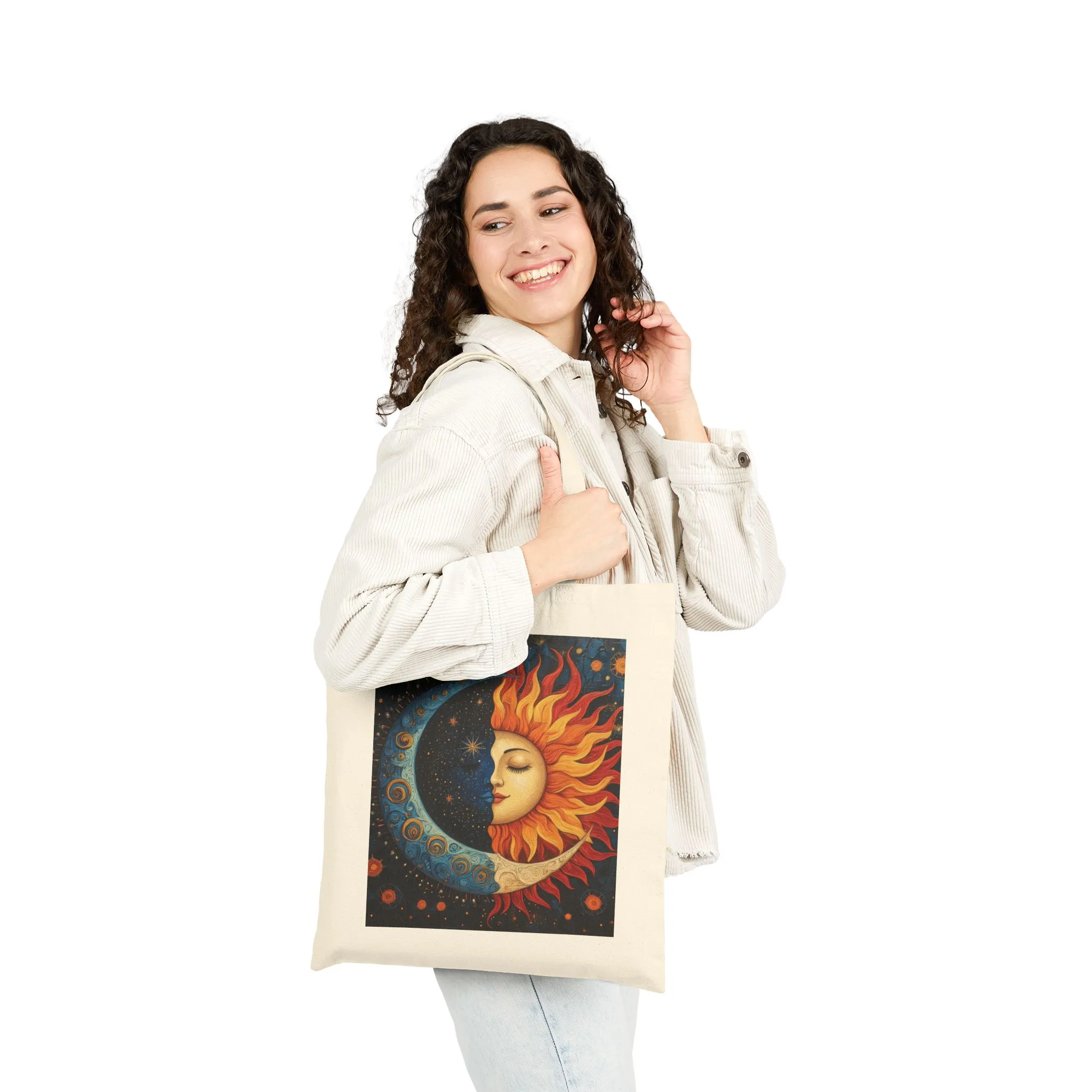 Sun and Moon Cotton Canvas Tote Bag, Eco-Friendly Tote, Boho Chic Bag, Nature Lover Gift, Astrology Tote, Reusable Grocery Bag - Image 2