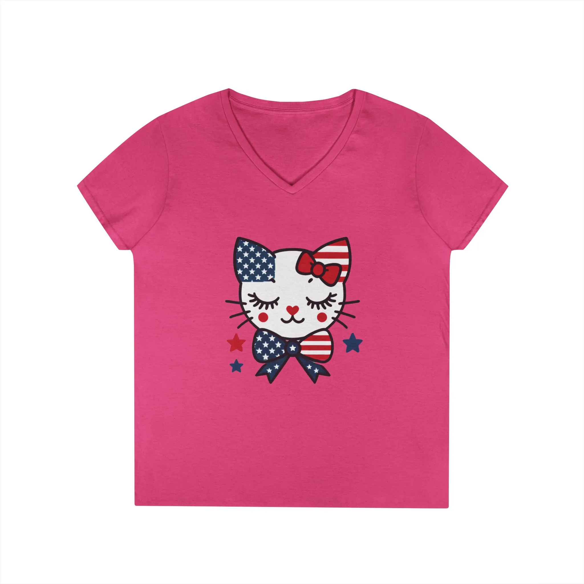 Patriotic Cat Ladies' V-Neck T-Shirt, Cute Tee, July 4th Top, Independence Day Shirt, Gift for Cat Lovers, Casual Summer Wear - Image 25