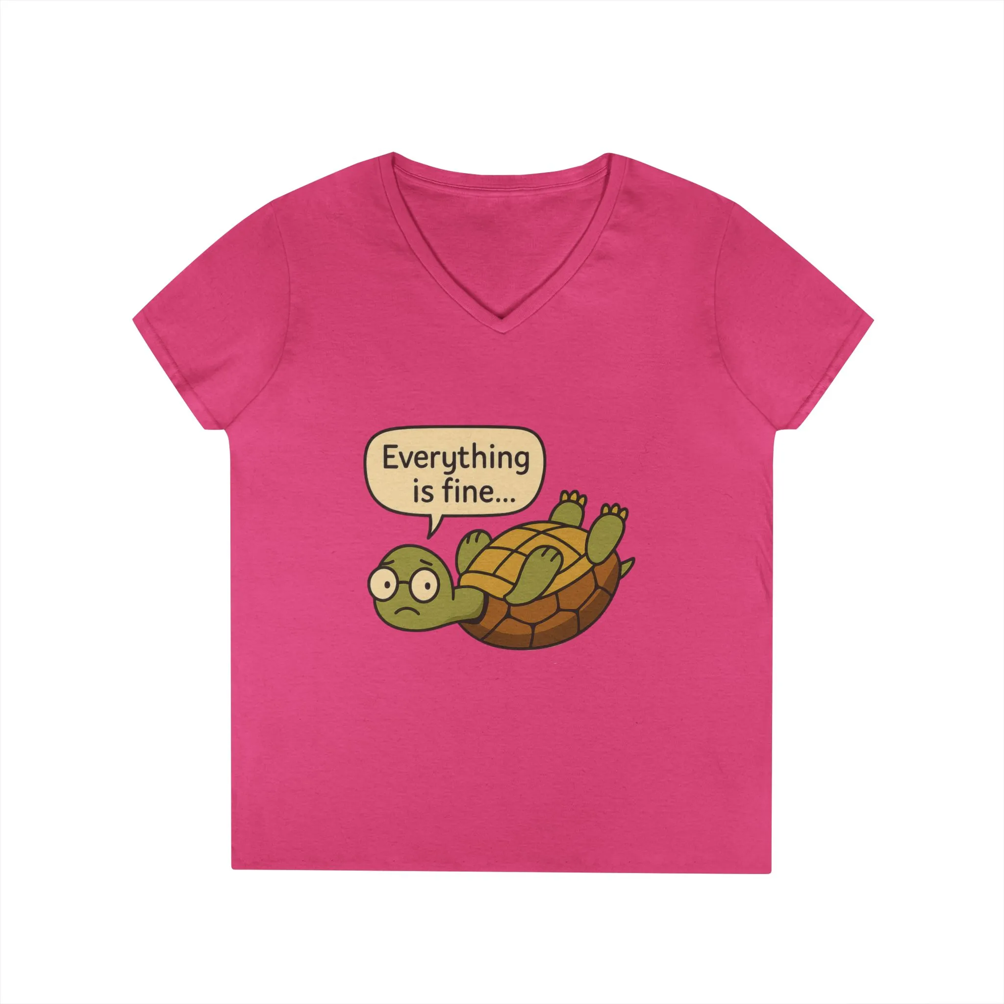 Cute & Comfy Turtle V-Neck T-Shirt - "Everything is fine..." design, Gift for Animal Lovers, Casual Wear, Fun Quotes, Positive message tee - Image 18