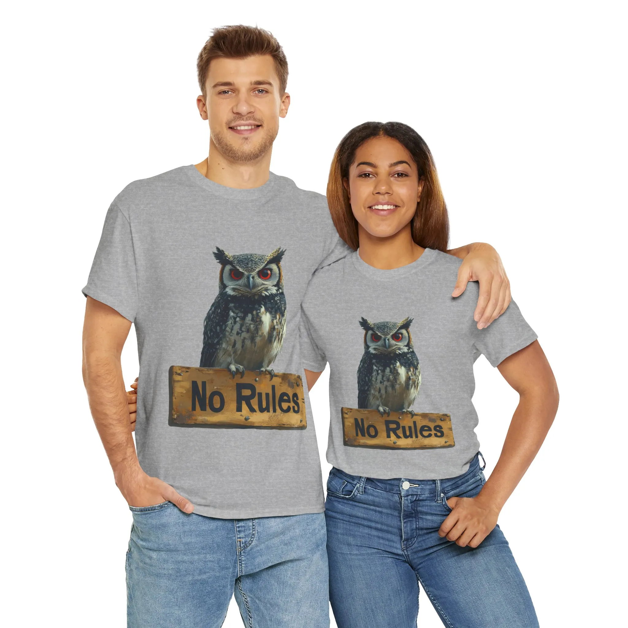 No Rules Owl Graphic T-Shirt, Unisex Heavy Cotton Tee, Funny Animal Shirt, Rebellious Bird Tee Gift for Him or Her - Image 8