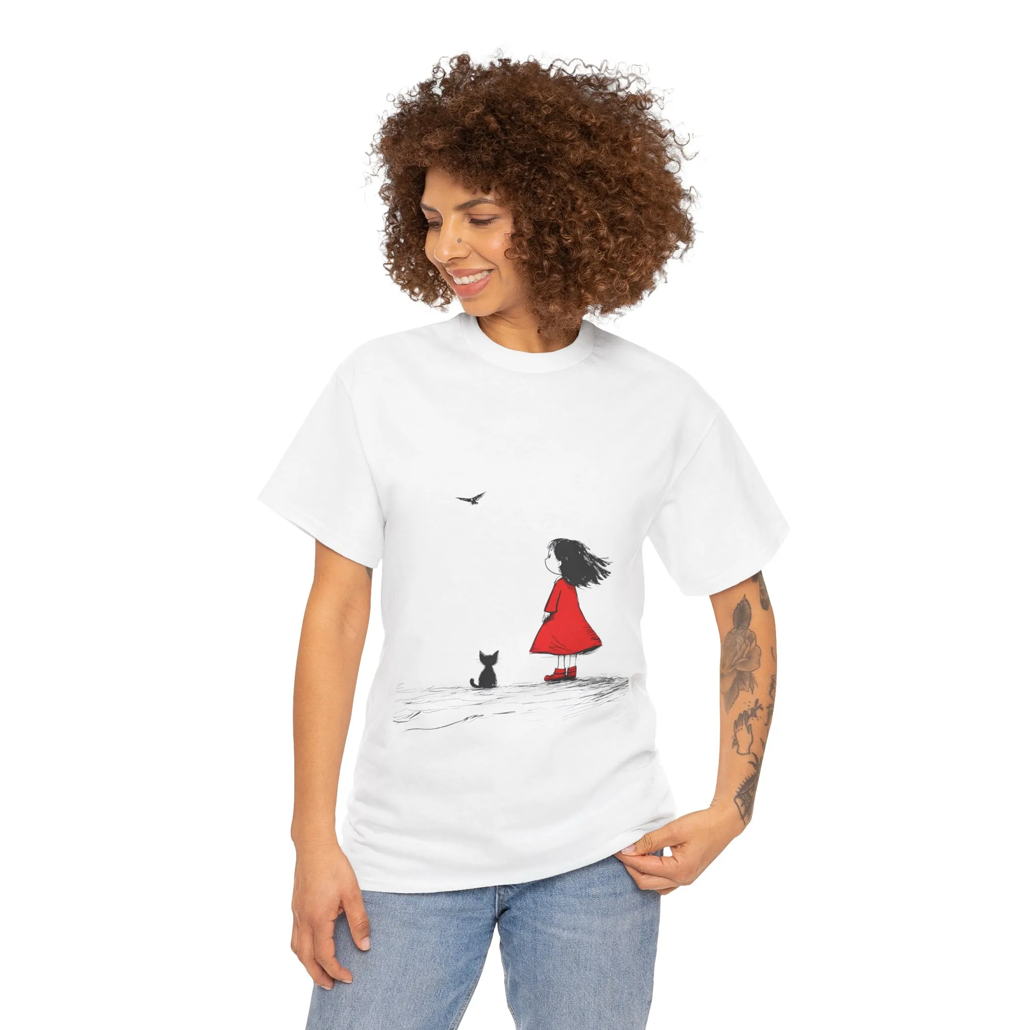 Cat Lover Tee, Cute Graphic T-Shirt, Cat & Girl Design, Gift for Cat Owners, Casual Stylish Unisex Cotton Shirt, Women's Cotton T-Shirt - Image 2