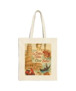 La Dolce Vita Cotton Canvas Tote Bag, Chic Eco-Friendly Shopper, Ciao Bella Gift, Italian Travel Accessory, Vintage Art Tote, Market Bag