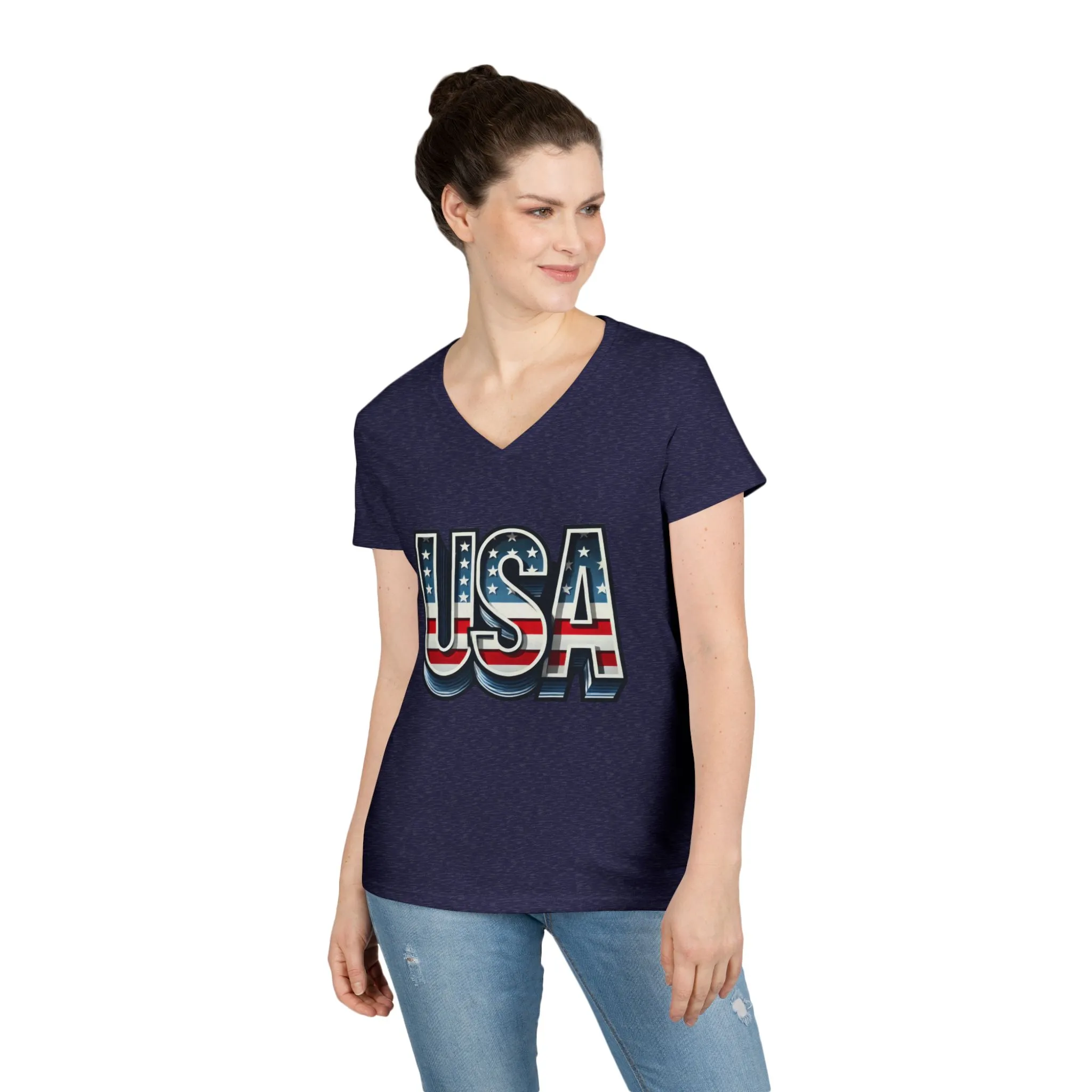 USA Patriotic V-Neck T-Shirt for Ladies, July 4th Celebration Tee, Casual Summer Shirt, Graphic Tee - Image 21