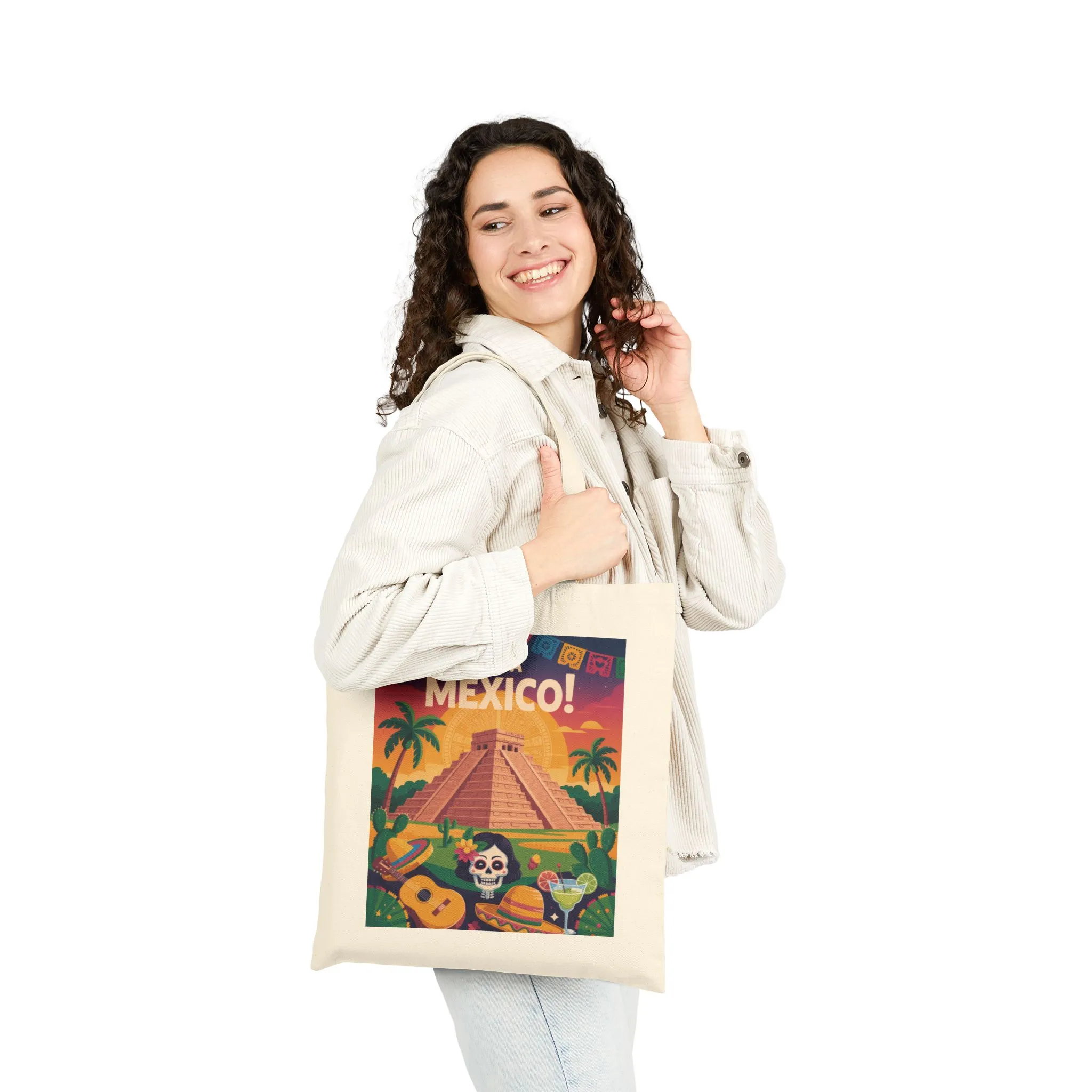 Viva Mexico Cotton Canvas Tote Bag, Eco-Friendly Grocery Bag, Bohemian Beach Bag, Travel Tote, Day of the Dead Gift - Image 2