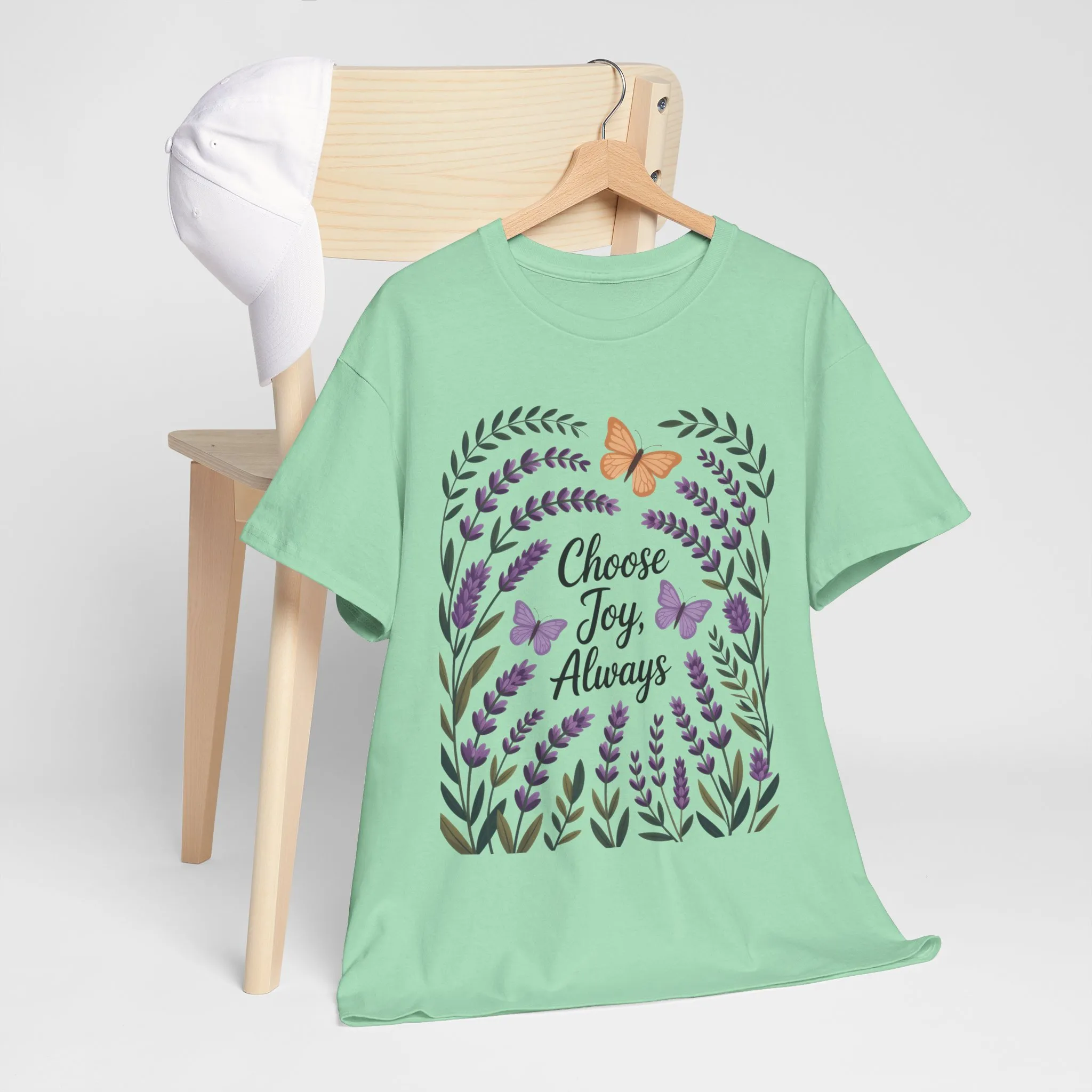 Choose Joy Always Women's Tee, Floral Graphic T-Shirt, Inspirational Gifts, Positive Vibes Apparel, Nature Lover's Gift, Lavender Printed - Image 15