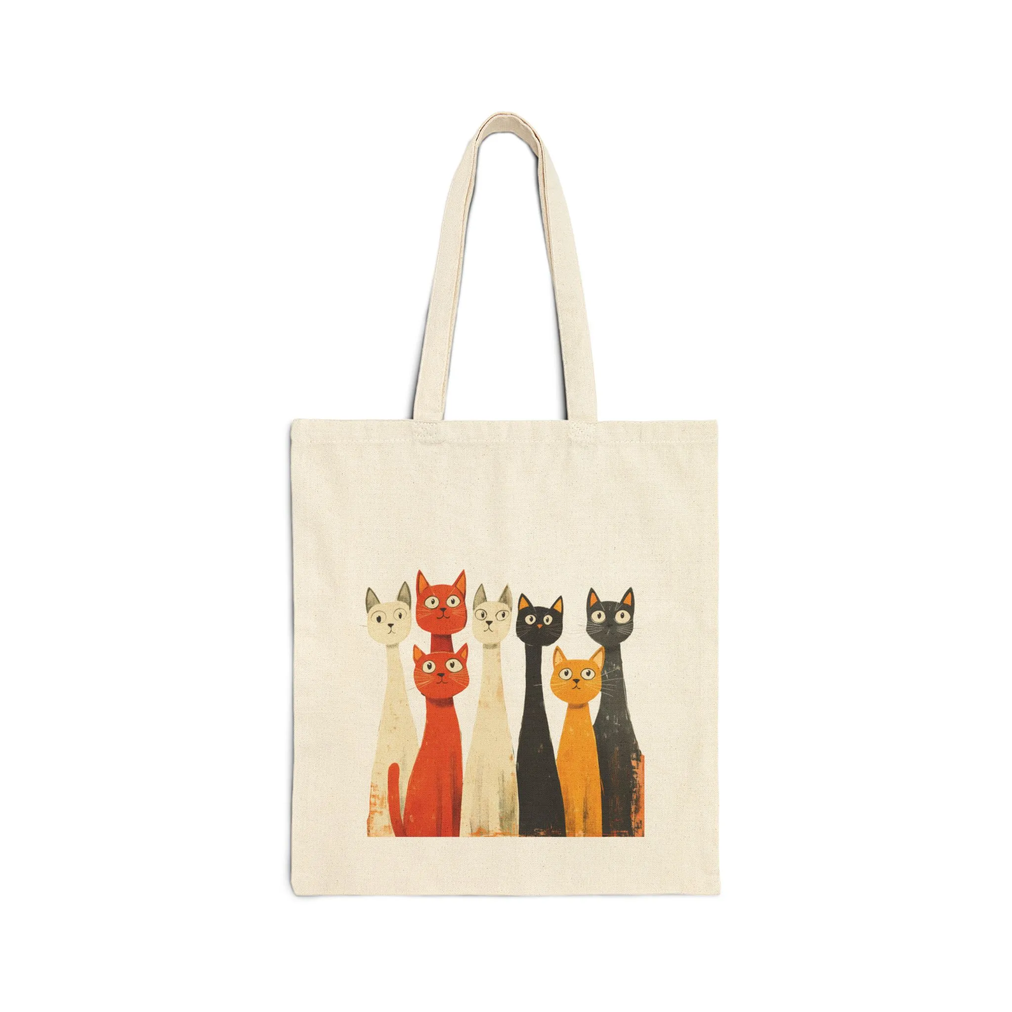 Cute Cat Art Cotton Canvas Tote Bag - Eco-Friendly Shopping Bag - Image 2