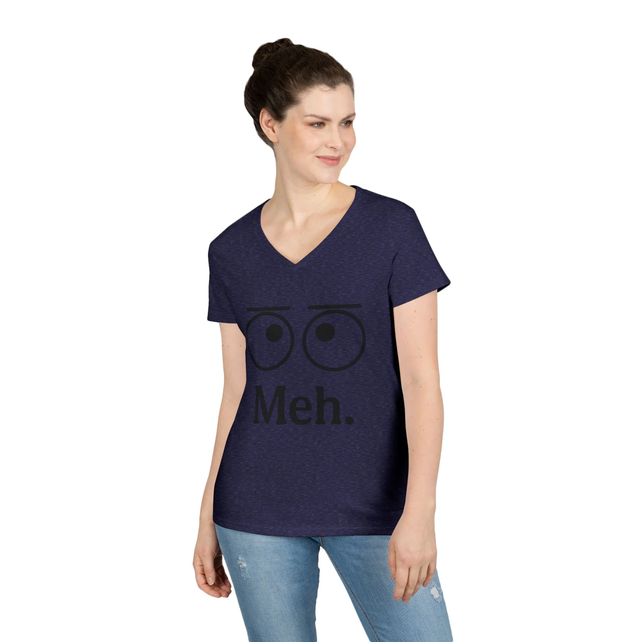 Funny Ladies' V-Neck T-Shirt - "Meh." Graphic, Casual Humor Tee, Gift for Her, Everyday Wear, Cute Top - Image 13