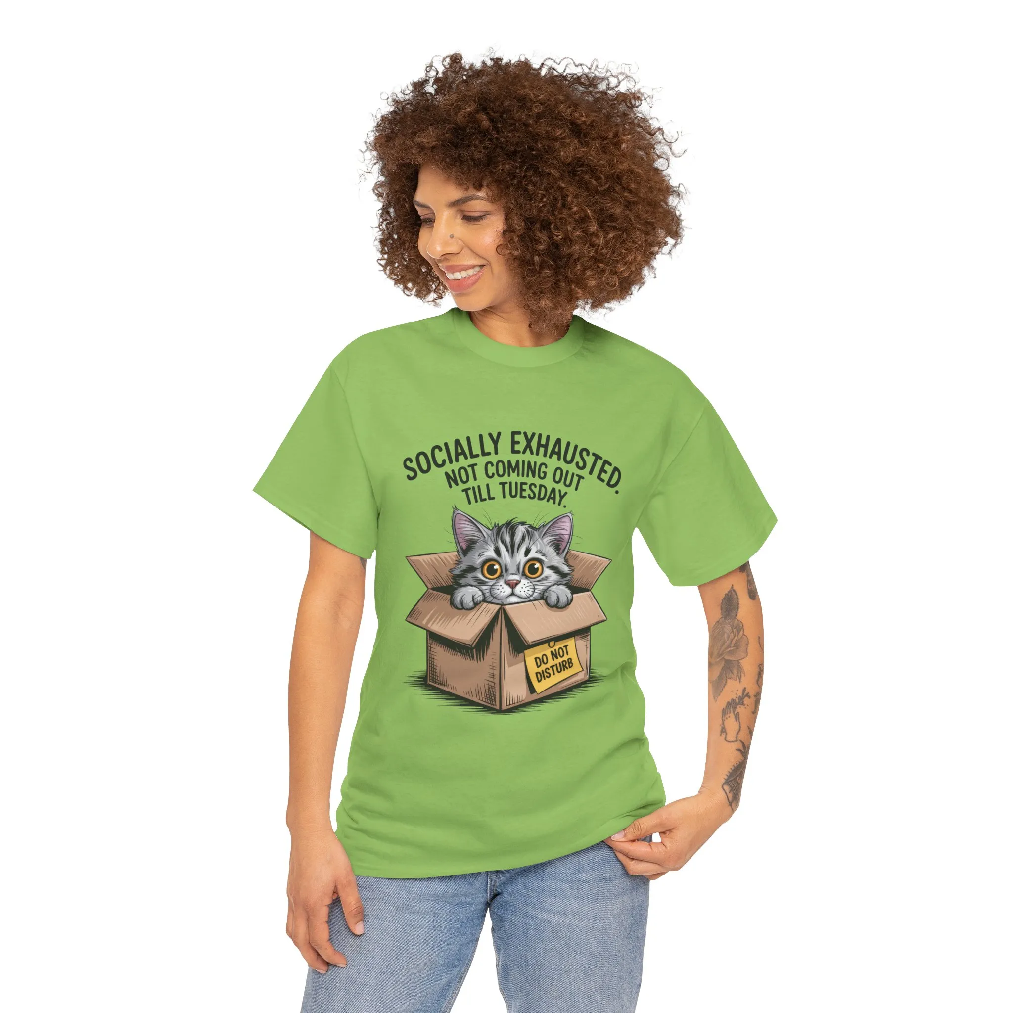 Socially Exhausted Cat Women's Tee, Funny Cat Shirt, Women's Graphic Tee, Gift for Introverts, Cute Animal T-Shirt, Weekend Wear - Image 11