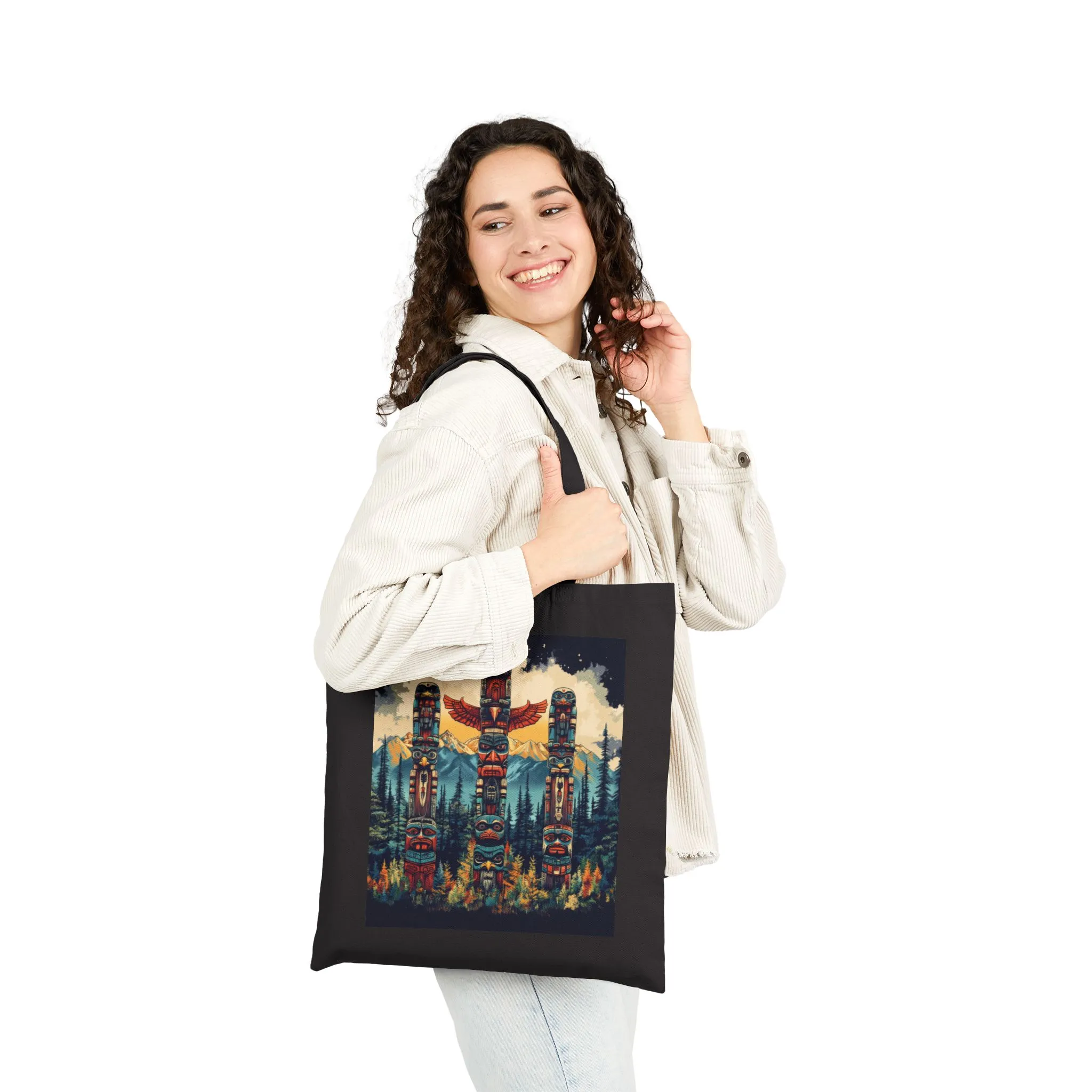 Totem Pole Canvas Tote Bag, Eco-Friendly Shopping Bag, Gift for Nature Lovers, Beach Tote, Reusable Grocery Bag, Boho Art - Image 9
