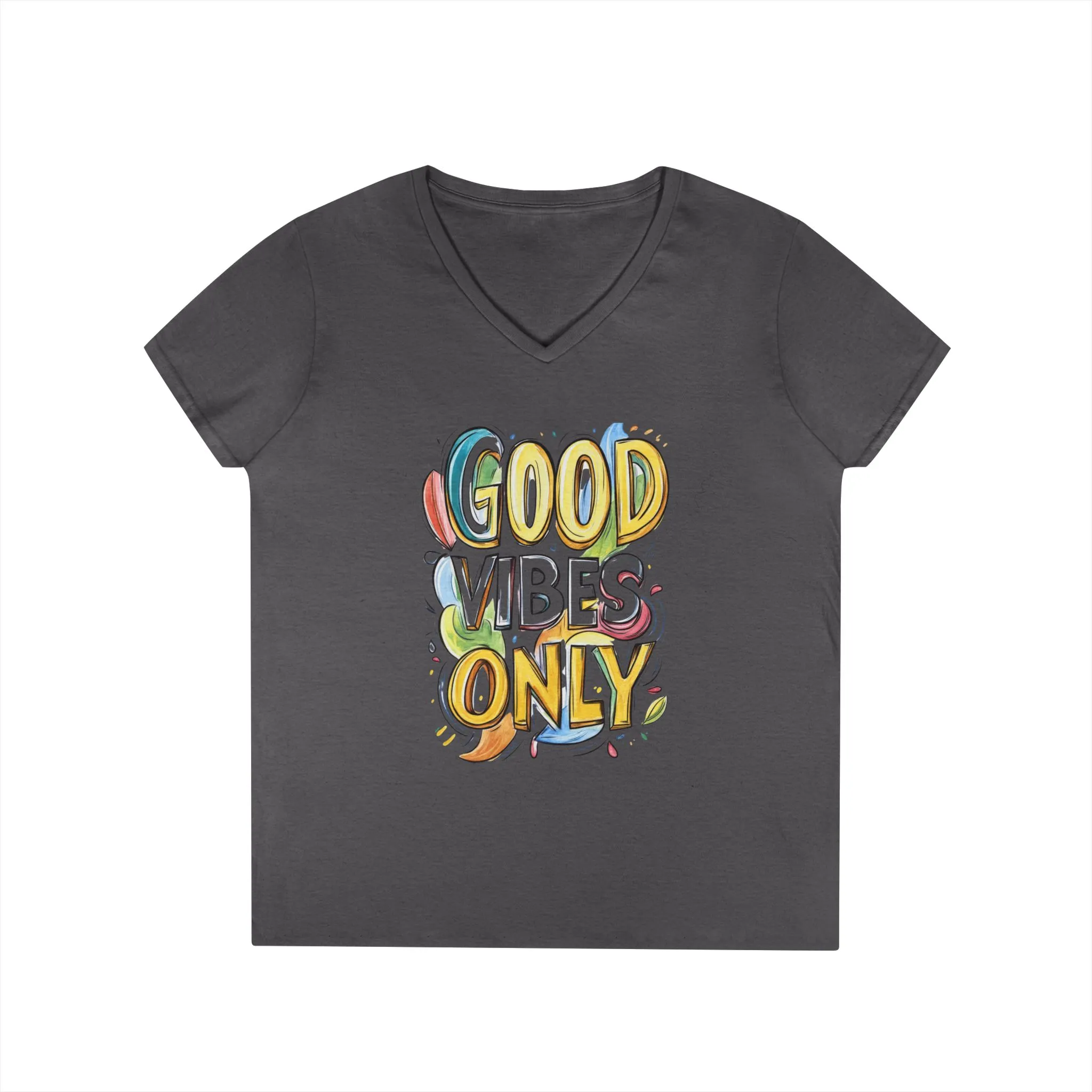 Good Vibes Only Ladies' V-Neck T-Shirt | Positive Message Tee, Casual Wear, Gift for Her, Summer Style, Feel Good Fashion, Positive Energy - Image 10