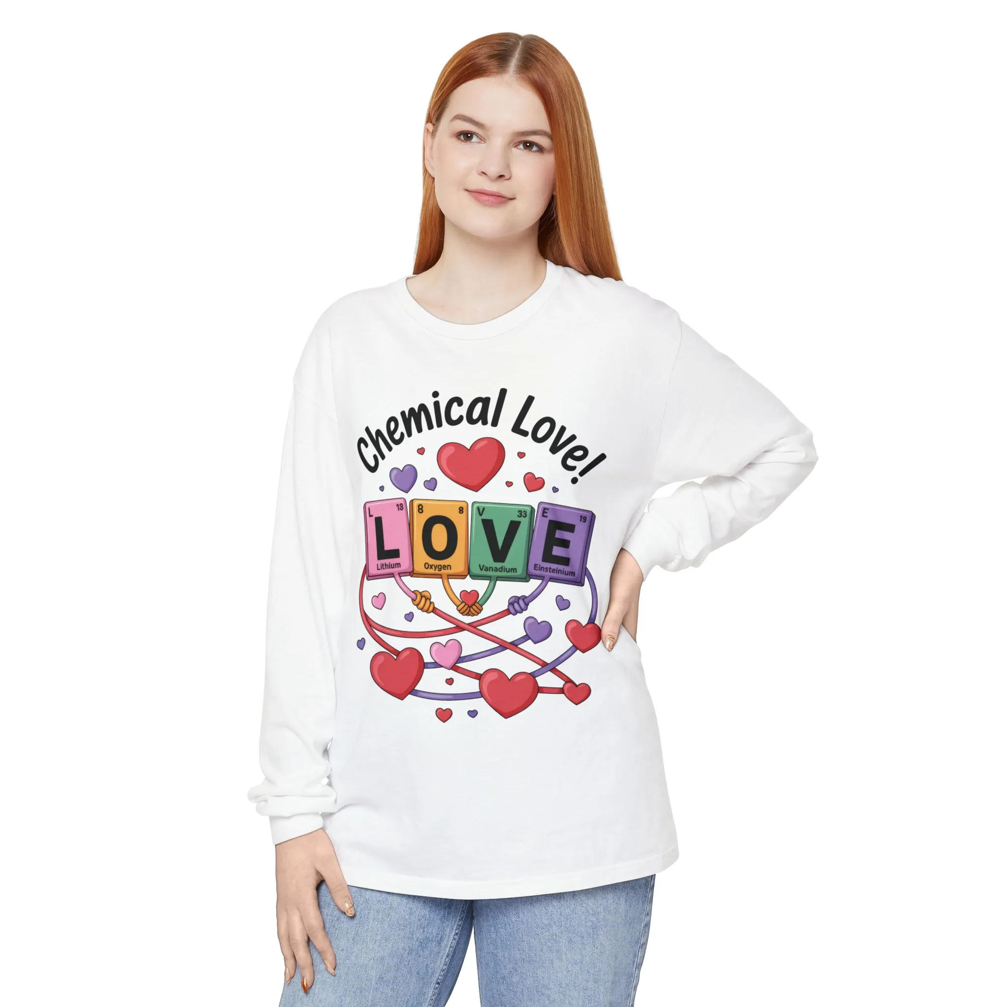 Chemical Love Long Sleeve T-Shirt Women's, Perfect Gift for Science Lovers, Valentine's Day, Chemistry Enthusiasts, Casual Wear, Cute