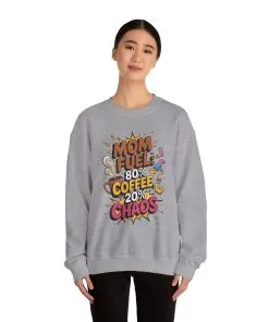 Funny Mom Fuel Sweatshirt, Perfect Gift for Moms, Chaos & Caffeine, Mother's Day Apparel, Funny Tired Mom Life Sweatshirt, Coffee Loving Mom