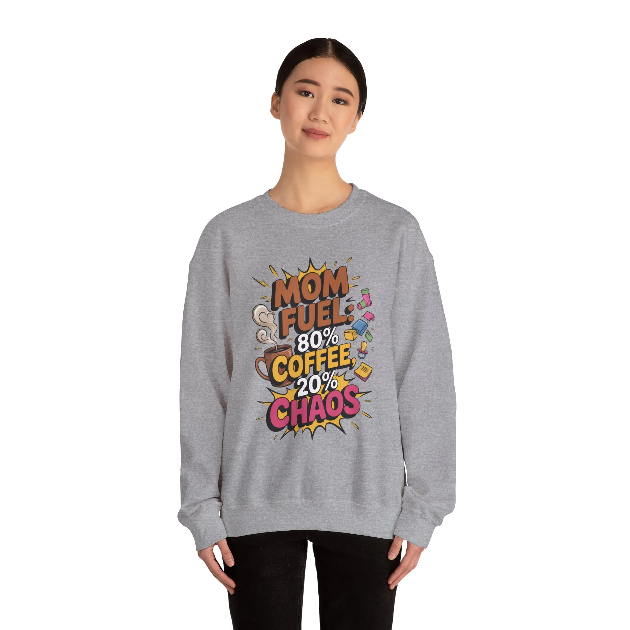 Funny Mom Fuel Sweatshirt, Perfect Gift for Moms, Chaos & Caffeine, Mother's Day Apparel, Funny Tired Mom Life Sweatshirt, Coffee Loving Mom