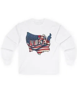 Patriotic Long Sleeve Tee, USA Flag Design, Unisex Cotton Shirt, Perfect for Independence Day, Gifts for Americans, Casual Wear