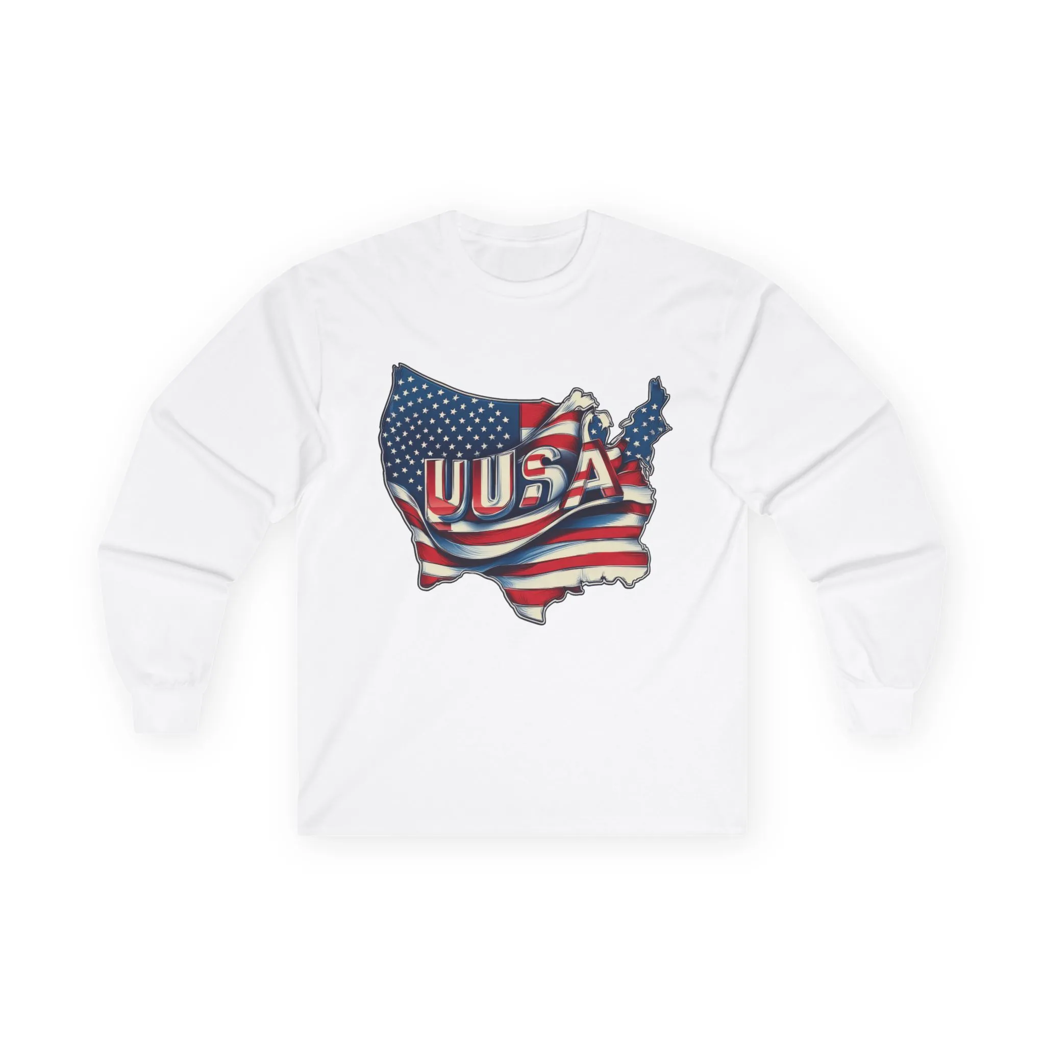 Patriotic Long Sleeve Tee, USA Flag Design, Unisex Cotton Shirt, Perfect for Independence Day, Gifts for Americans, Casual Wear