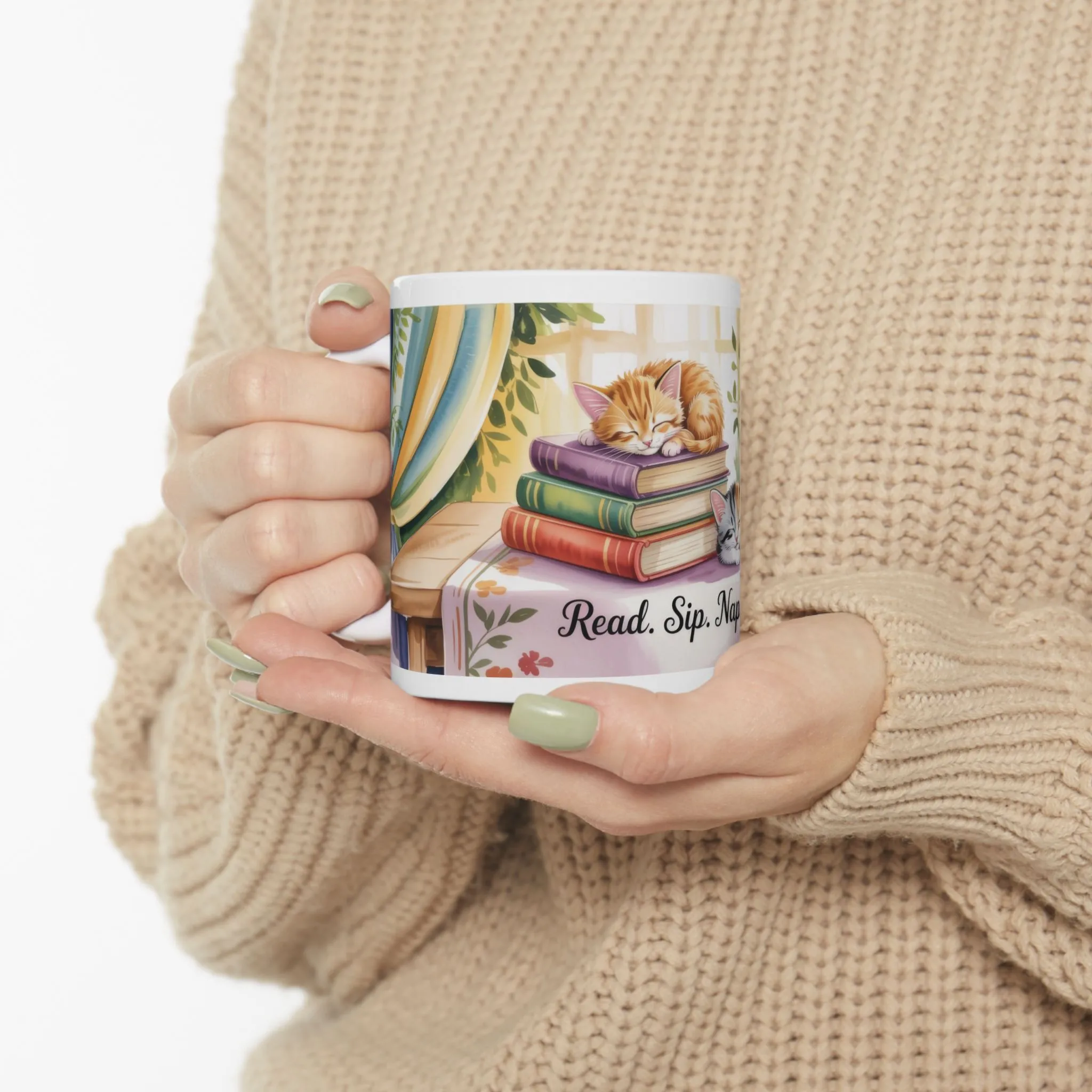 Cozy Cat Lover Mug, Ceramic Coffee Cup for Readers, Gift for Cat Lovers, Relaxing Tea Mug, Perfect for Home & Office, Book Lover Coffee Cup - Image 8