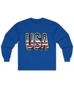 USA Graphic Long Sleeve Tee, Patriotic Shirt, Unisex Casual Wear, Independence Day Gift, Vintage Americana Apparel