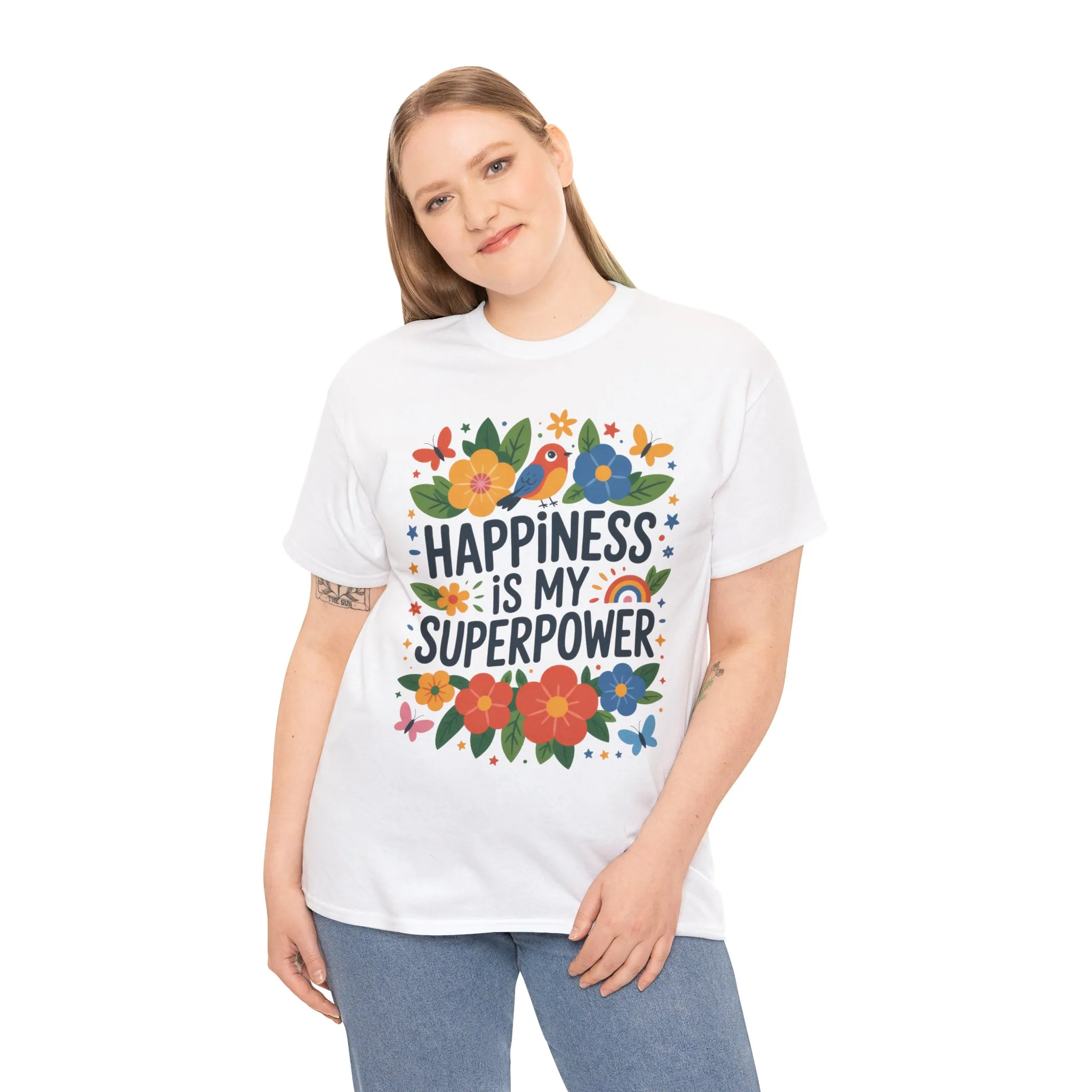 Happiness is My Superpower Tee - Colorful Floral Design, Mother's Day, Self-Expression, Positive Vibes Shirt, Joyful Statement Tee - Image 5