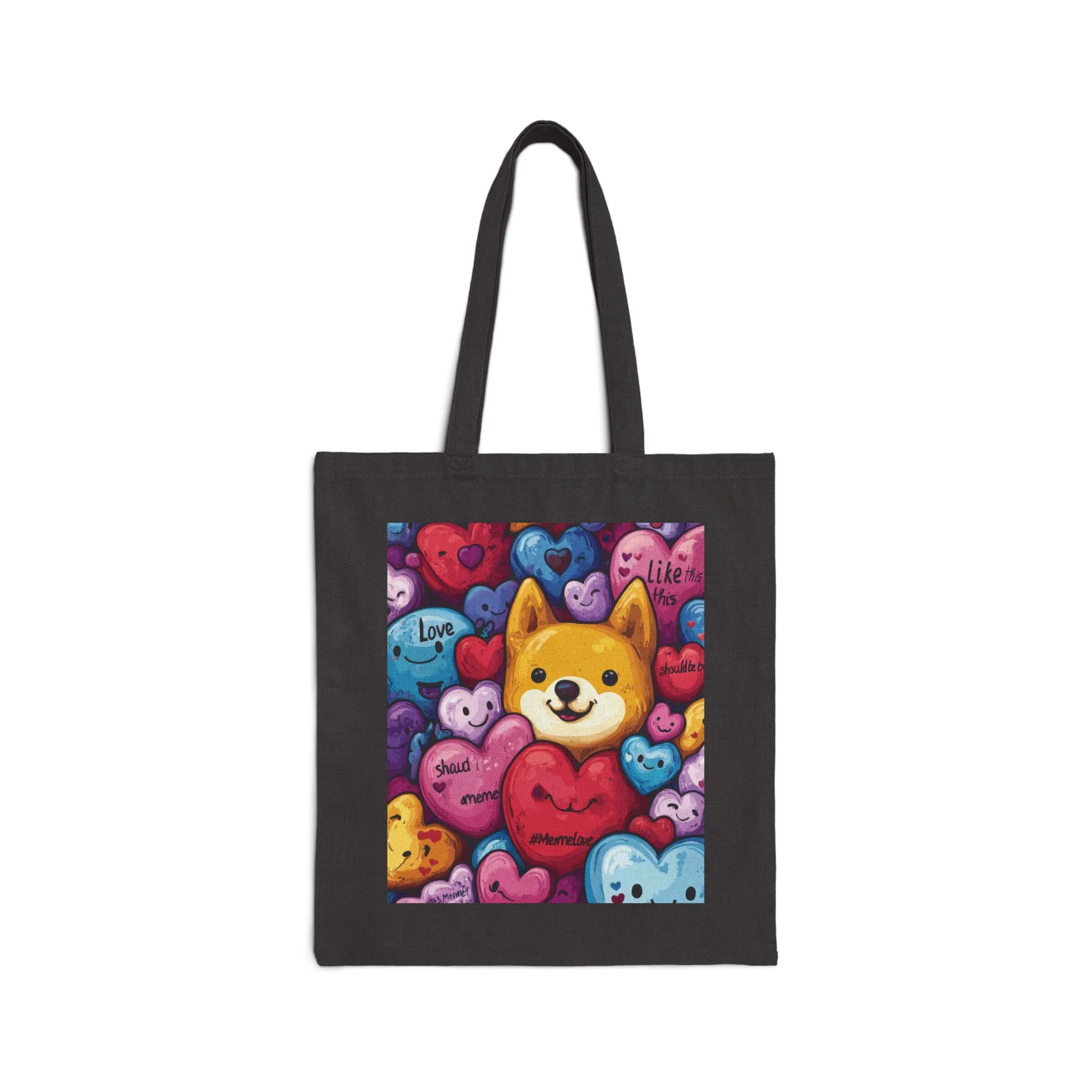 Cute Shiba Inu Heart Tote Bag, Kawaii Dog Meme Canvas Bag, Colorful Cartoon Love Shopper Gift for Dog Lovers & Valentine's Day - Image 7