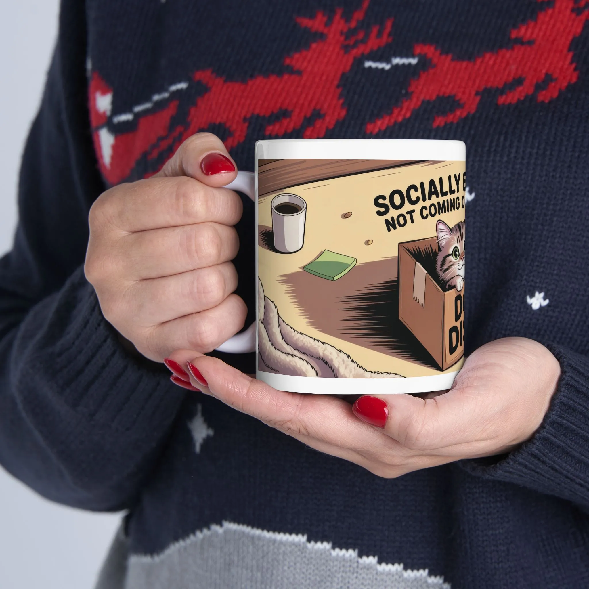 Funny Cat Mug, Socially Exhausted Do Not Disturb Coffee Cup, Introvert Gift Idea, Cozy Cat Lover Wraparound Mug, Lazy Weekend Humor - Image 6
