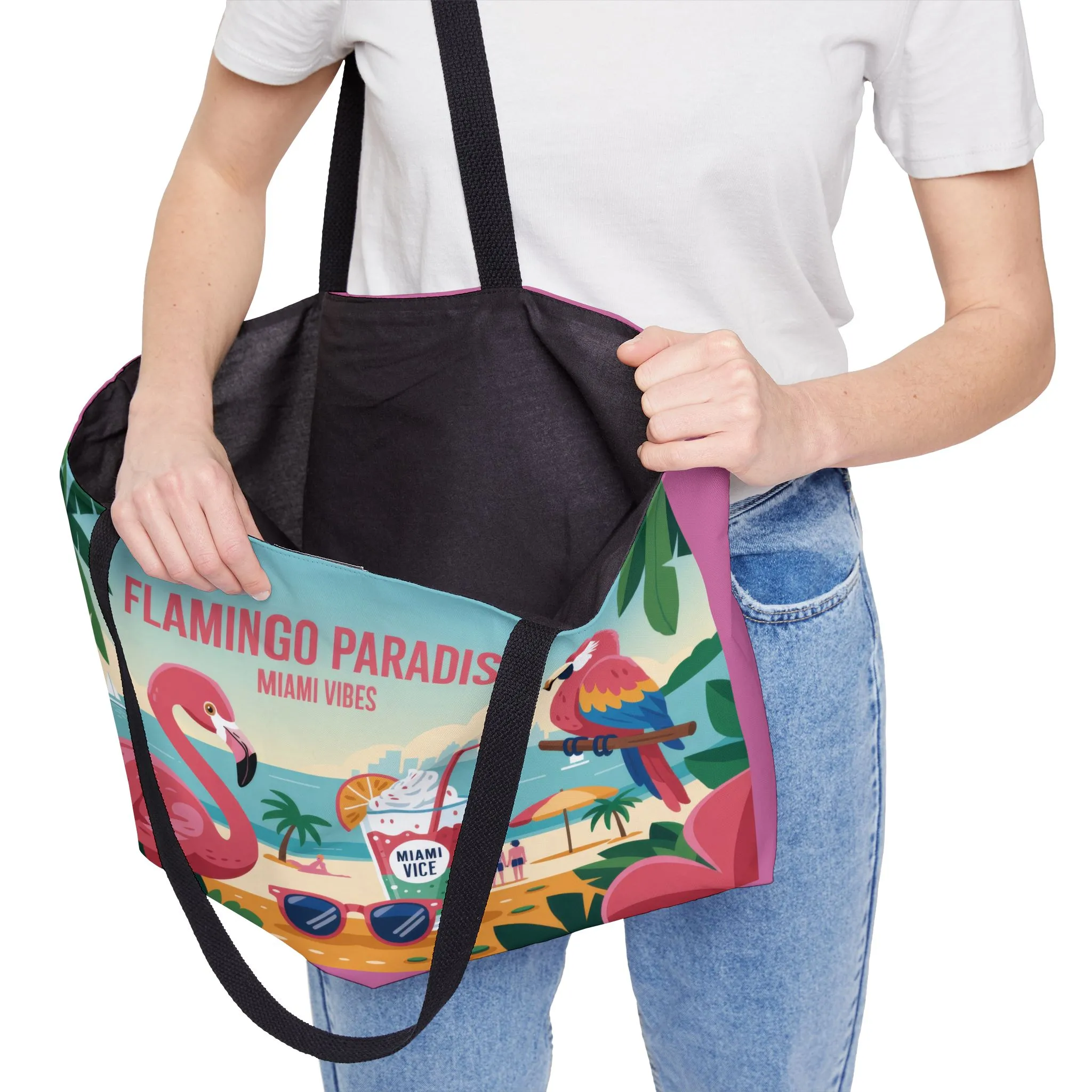 Vibrant Flamingo Paradise Weekender Tote Bag, Beach Bag, Travel Tote, Vacation Accessories, Summer Gift, Tropical Bag - Image 3