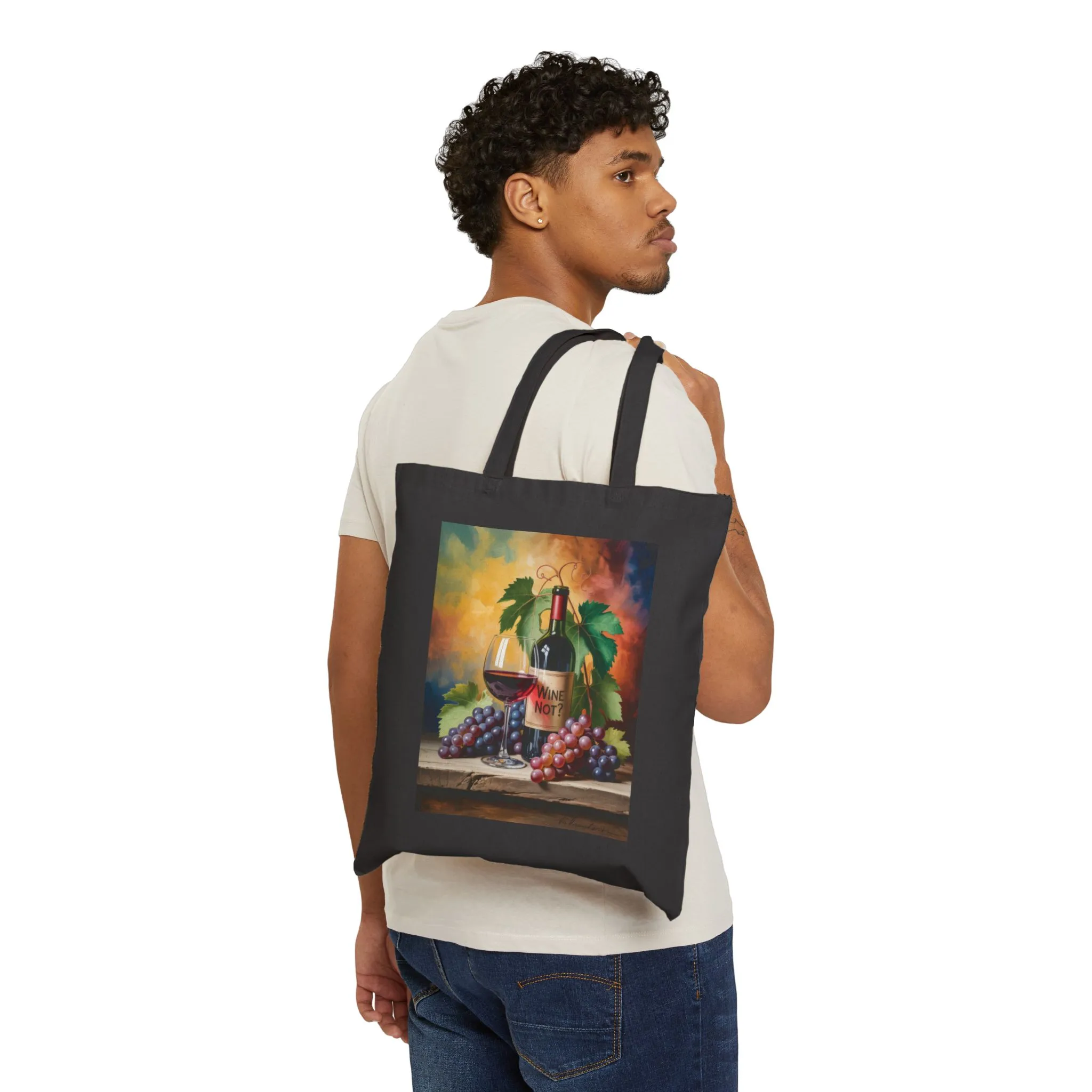 Wine Not Canvas Tote Bag, Eco-Friendly Grocery Bag, Wine Lover Gift, Reusable Shopping Tote, Vintage Art Design, Perfect for Every Occasion - Image 4