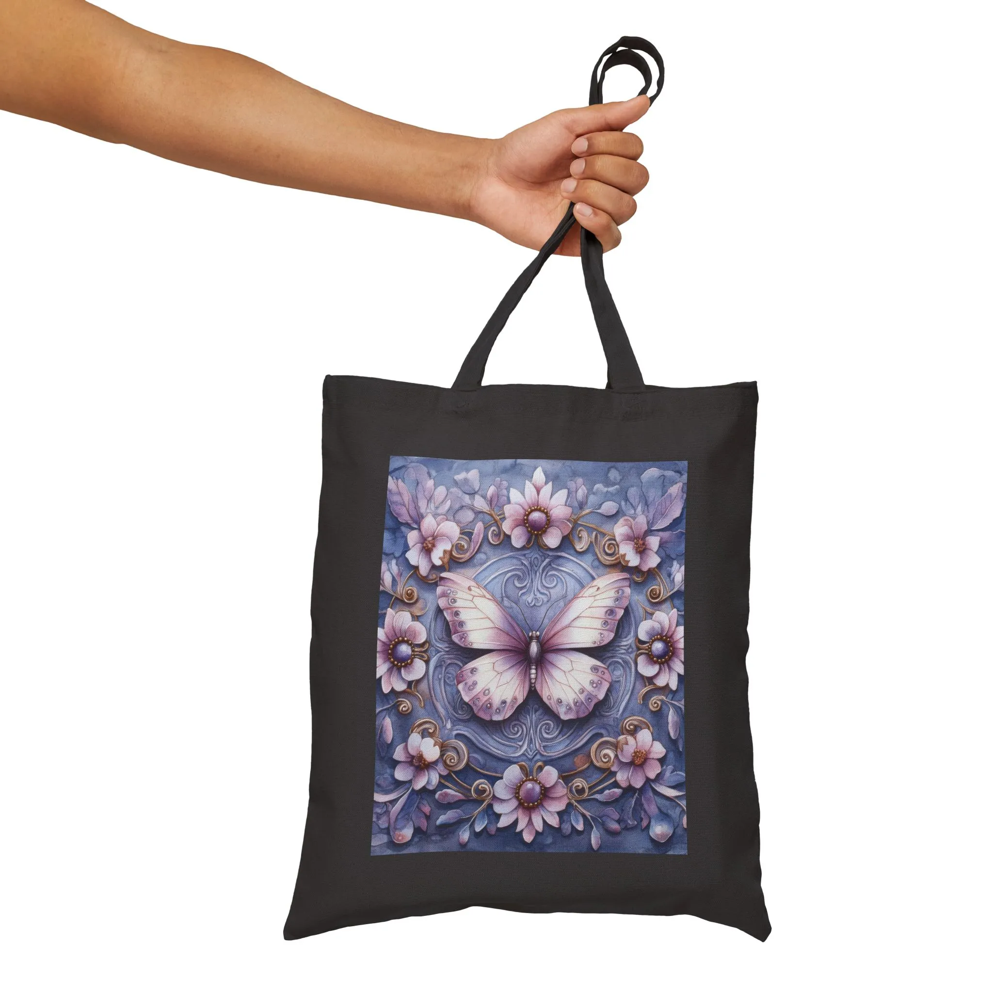 Butterfly Floral Cotton Canvas Tote Bag, Eco-Friendly Shopping, Gift for Her, Nature Lover, Reusable Bag, Boho Style - Image 4