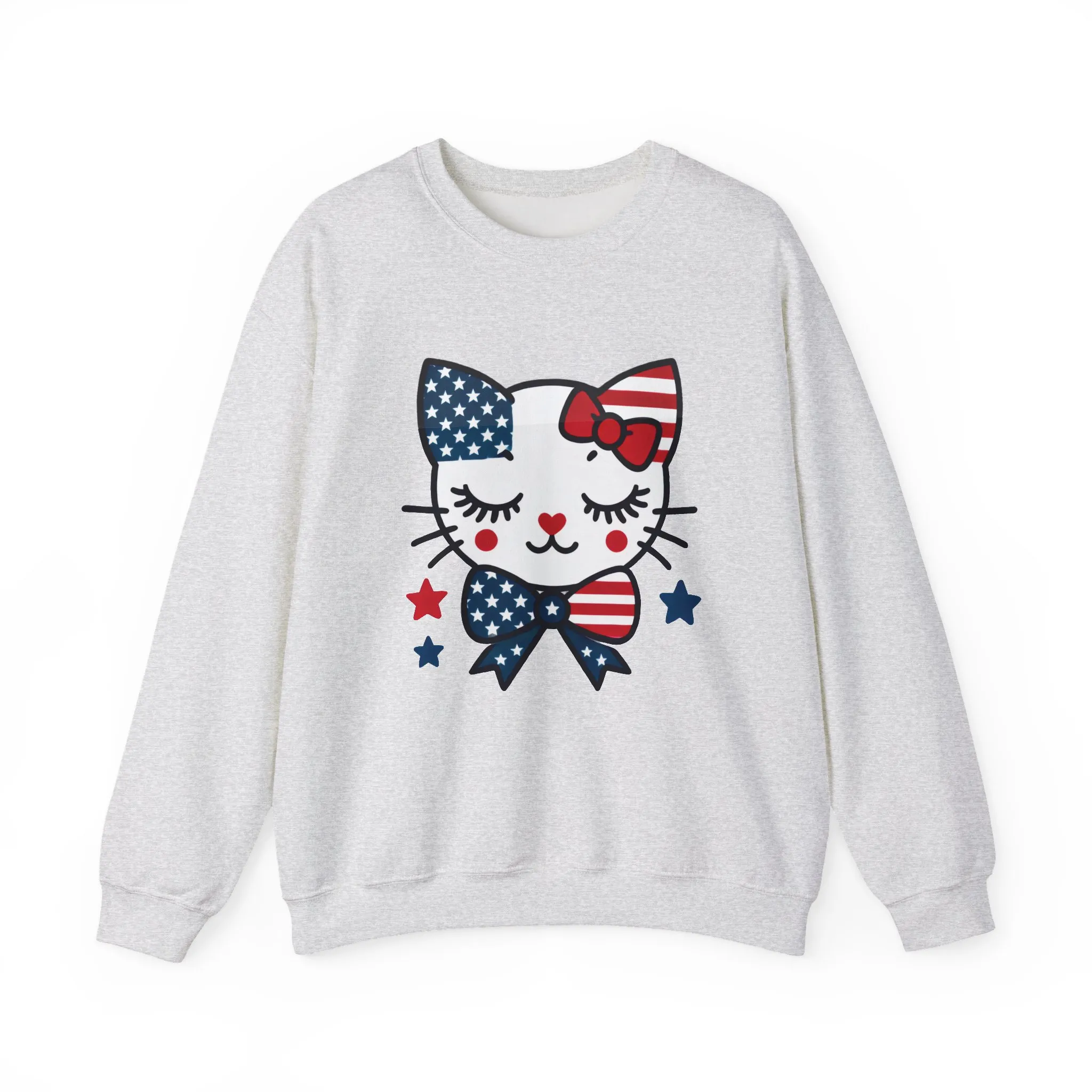 Cute Cat American Flag Sweatshirt, Women's Crewneck, Perfect for 4th of July, Women's Casual Wear, Cat Lovers Gifts - Image 5