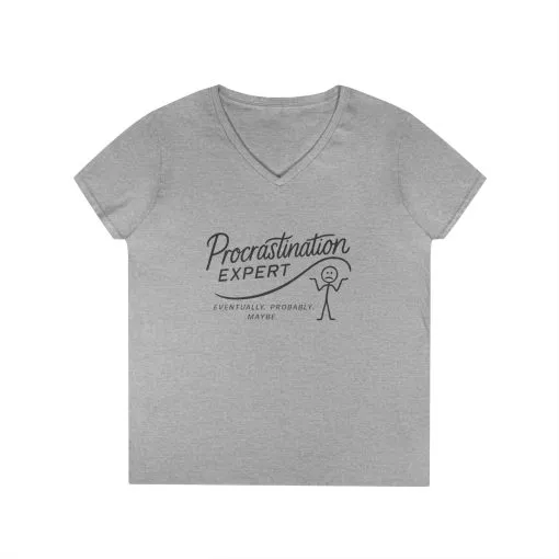Procrastination Expert V-Neck T-Shirt, Funny Gift for Students, Lazy Days, Work from Home, Relaxing Apparel, Humor Shirt - Image 6