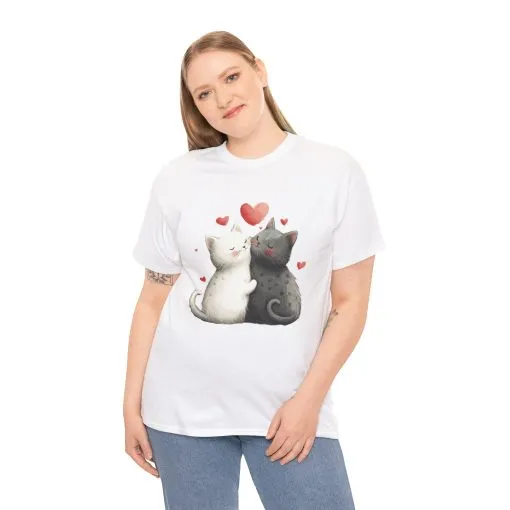 Cute Cat Love T-Shirt, Adorable Feline Couple Tee, Gift for Cat Lovers, Valentine's Day Shirt, Cozy Everyday Wear, Cat Mom T-Shirt - Image 5