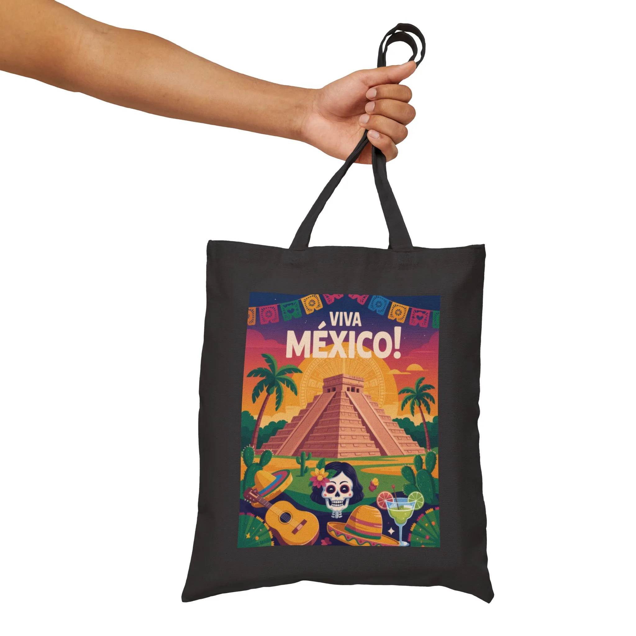 Viva Mexico Cotton Canvas Tote Bag, Eco-Friendly Grocery Bag, Bohemian Beach Bag, Travel Tote, Day of the Dead Gift - Image 10