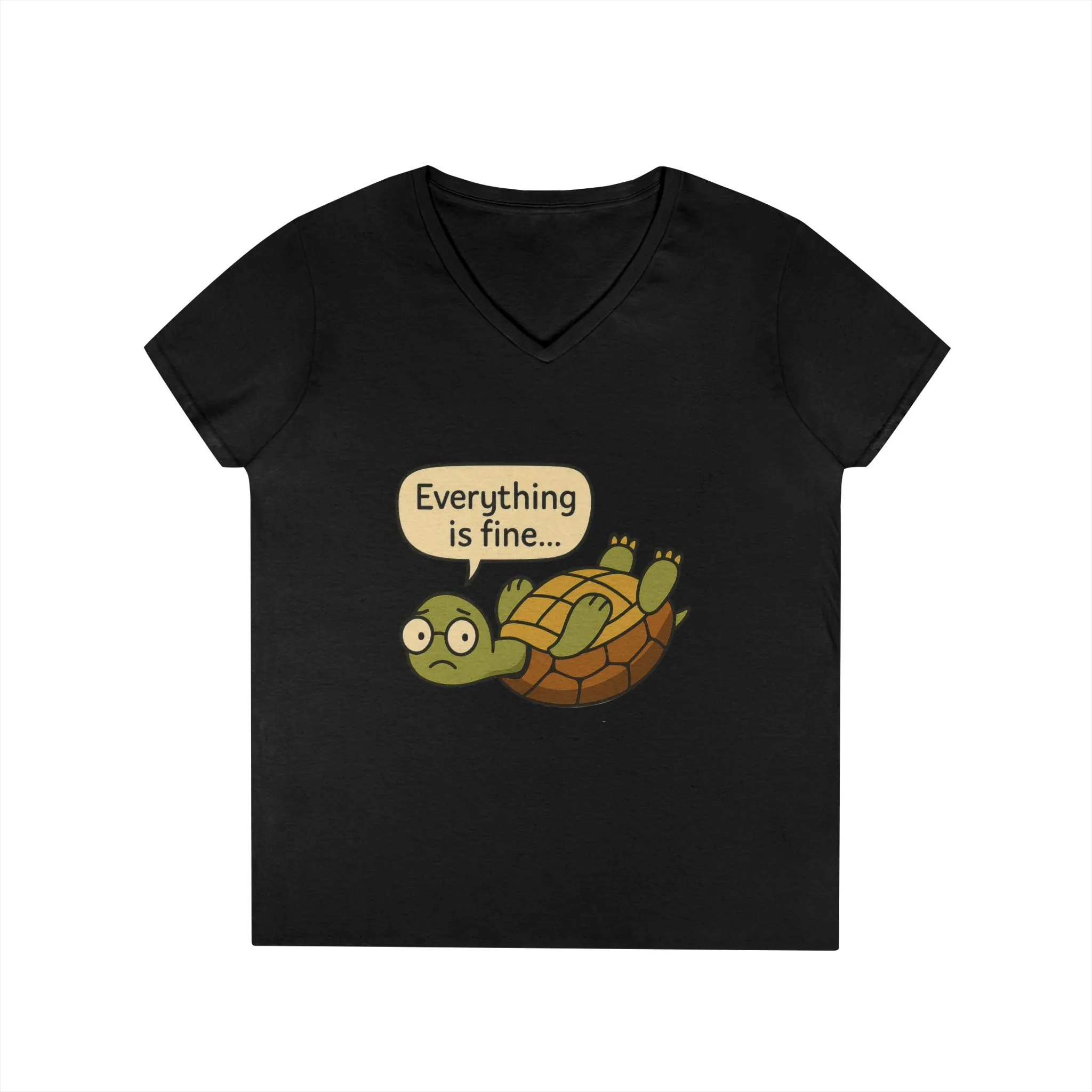 Cute & Comfy Turtle V-Neck T-Shirt - "Everything is fine..." design, Gift for Animal Lovers, Casual Wear, Fun Quotes, Positive message tee - Image 6