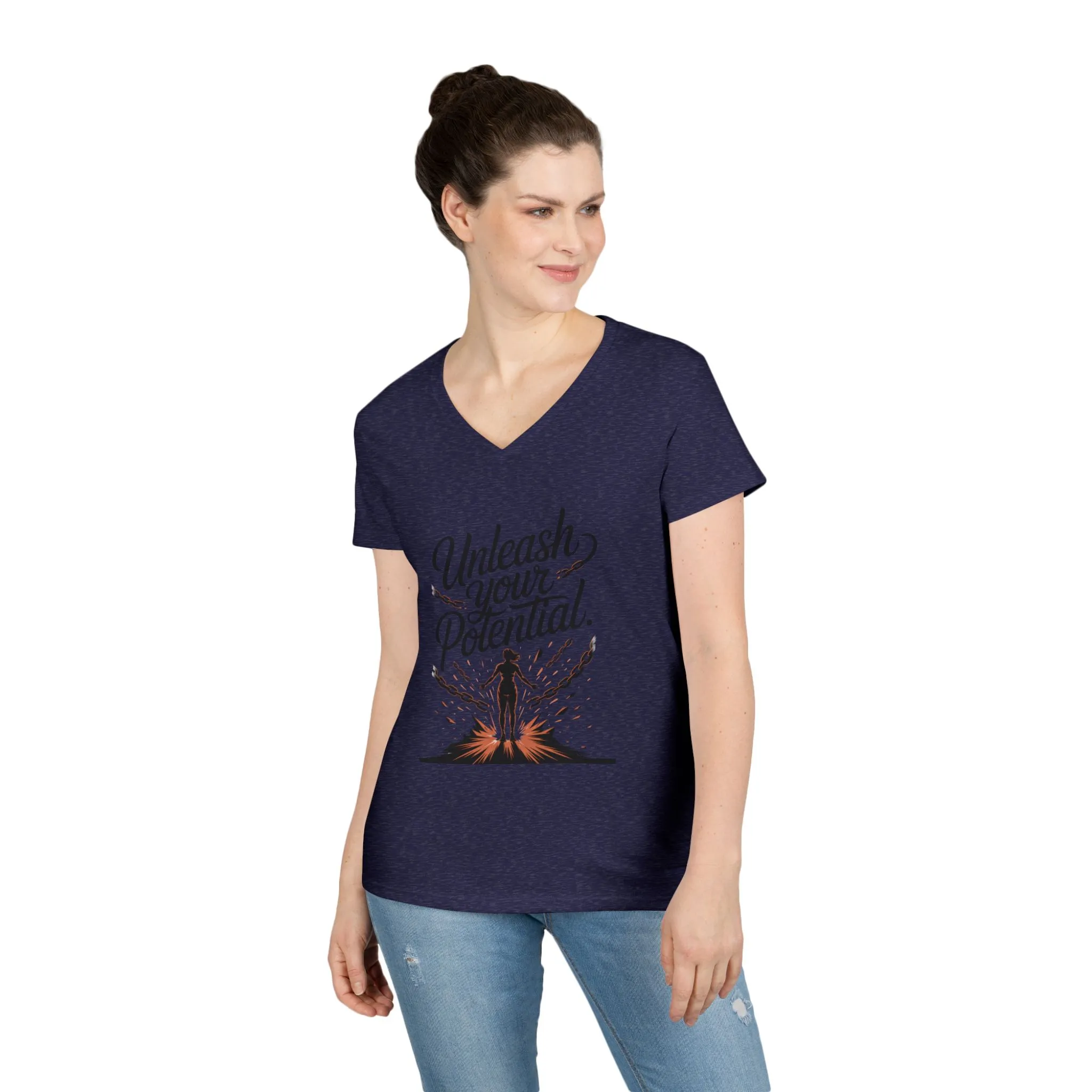 Empowering Ladies V-Neck T-Shirt | Unleash Your Potential | Gift for Motivation, Birthday, Inspirational Wear, Positive Energy Top - Image 15